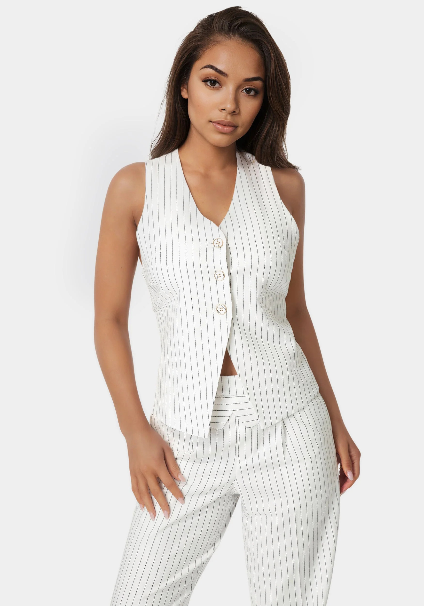 Pinstripe Linen Back Bow Vest