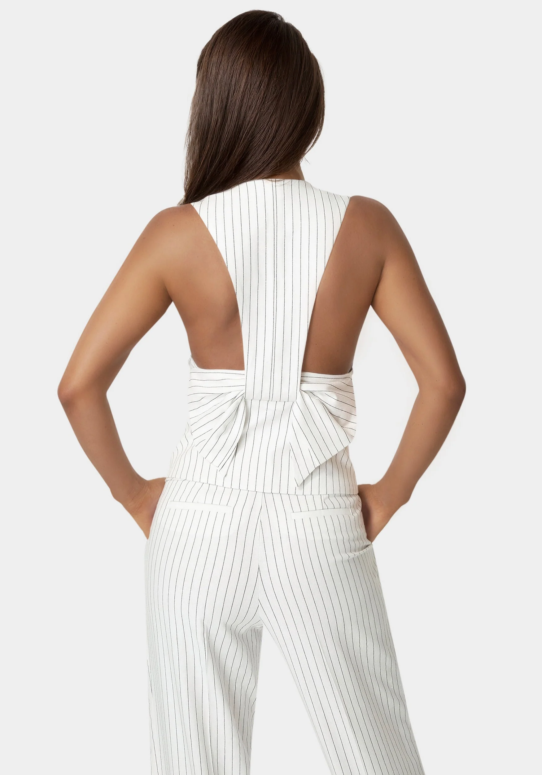 Pinstripe Linen Back Bow Vest - Image 3