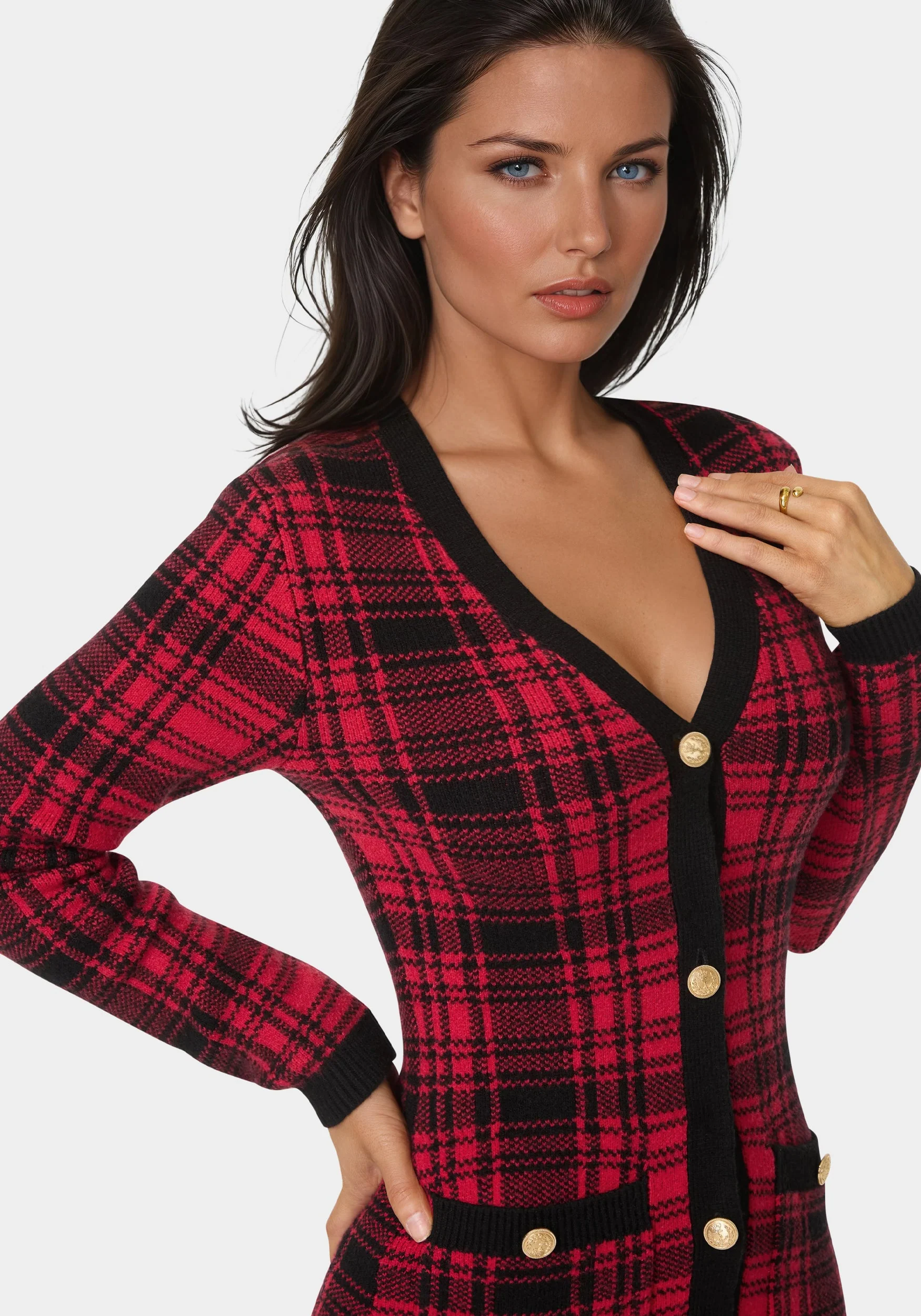 Plaid Faux Cardi Dress - Image 4