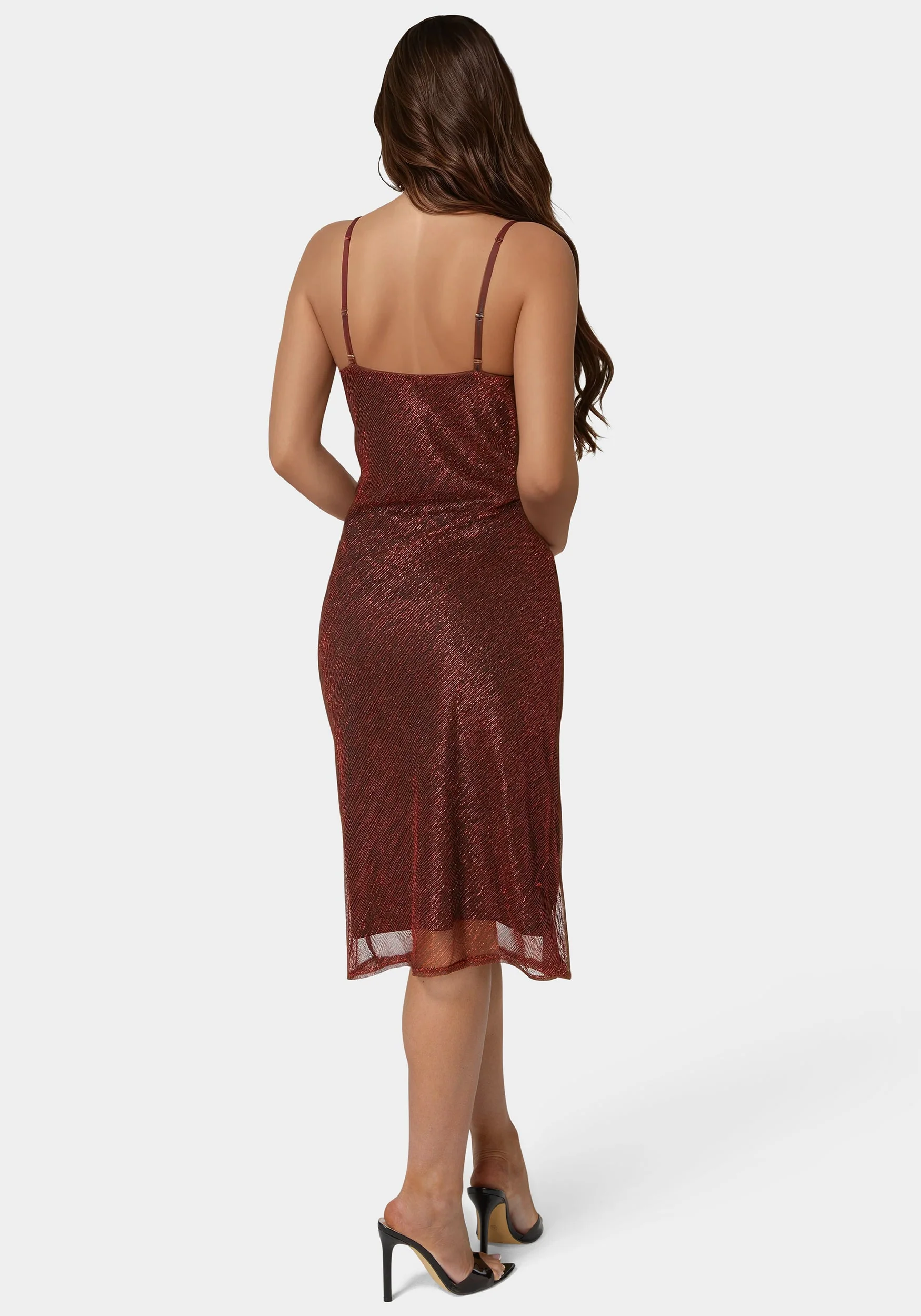 Pleated Cowl Neck Midi Dress - Image 3