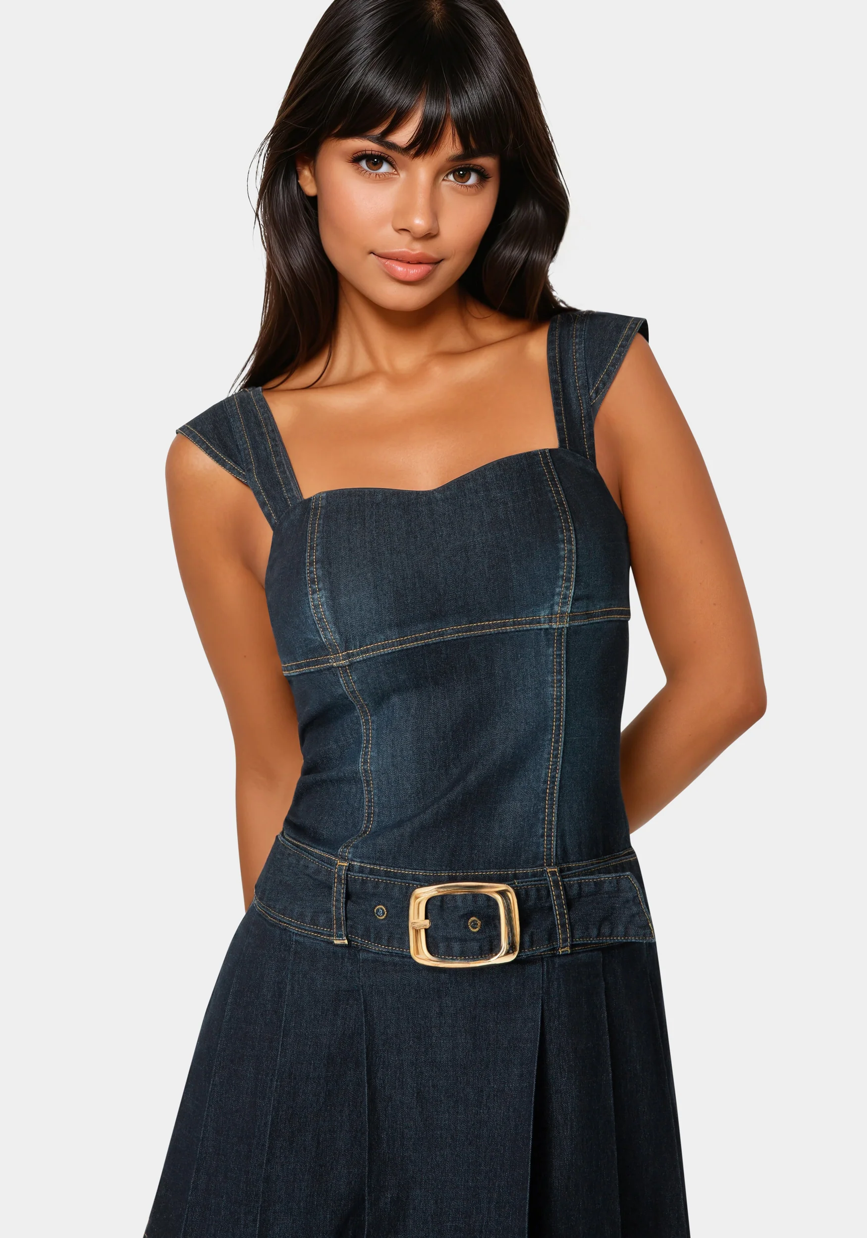 Pleated Skort Denim Dress - Image 3