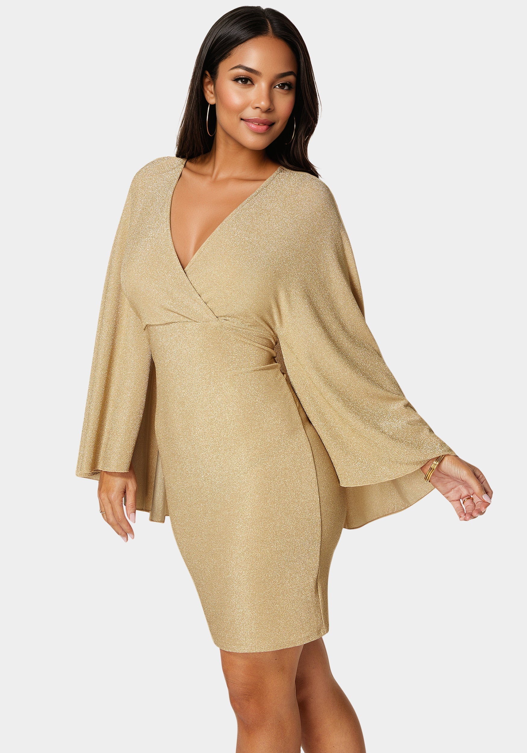 Plunge Neck Drama Cape Dress - Image 2