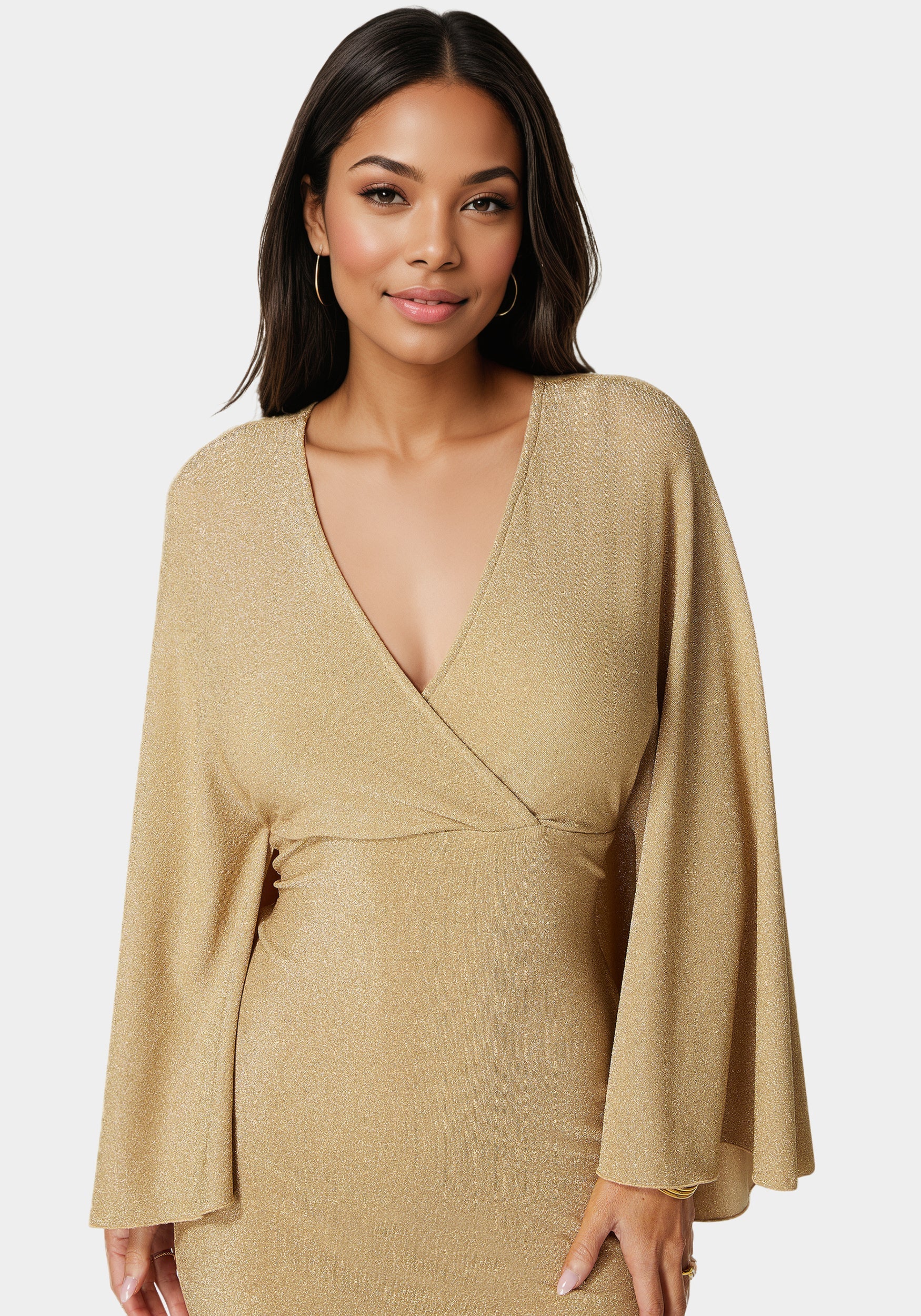 Plunge Neck Drama Cape Dress - Image 3
