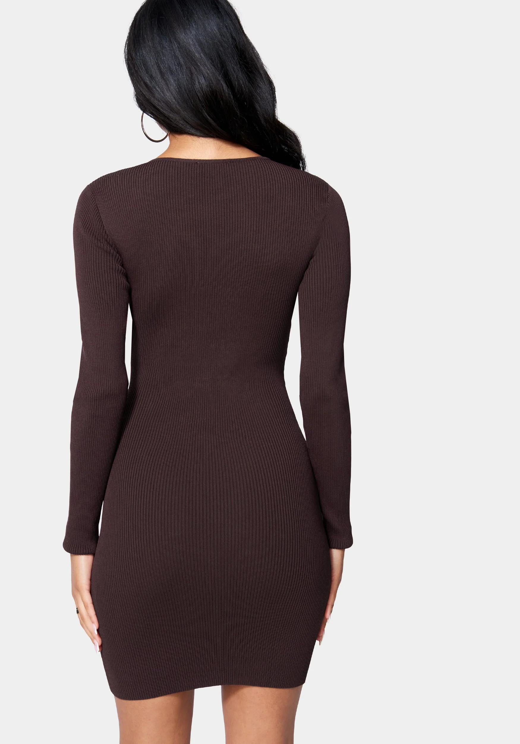 Plunge Neck Lace Up Sweater Dress - Image 3