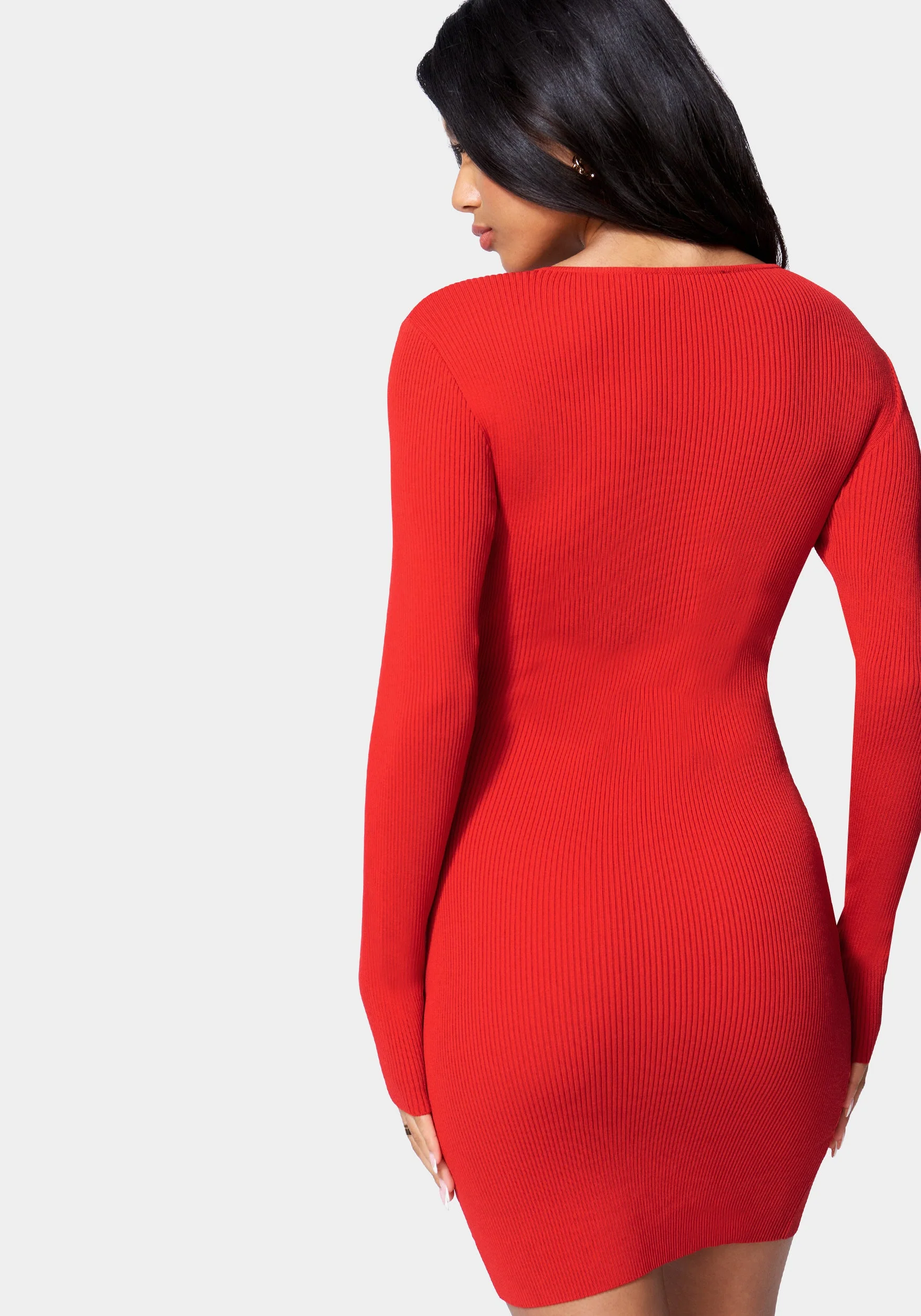 Plunge Neck Lace Up Sweater Dress - Image 3