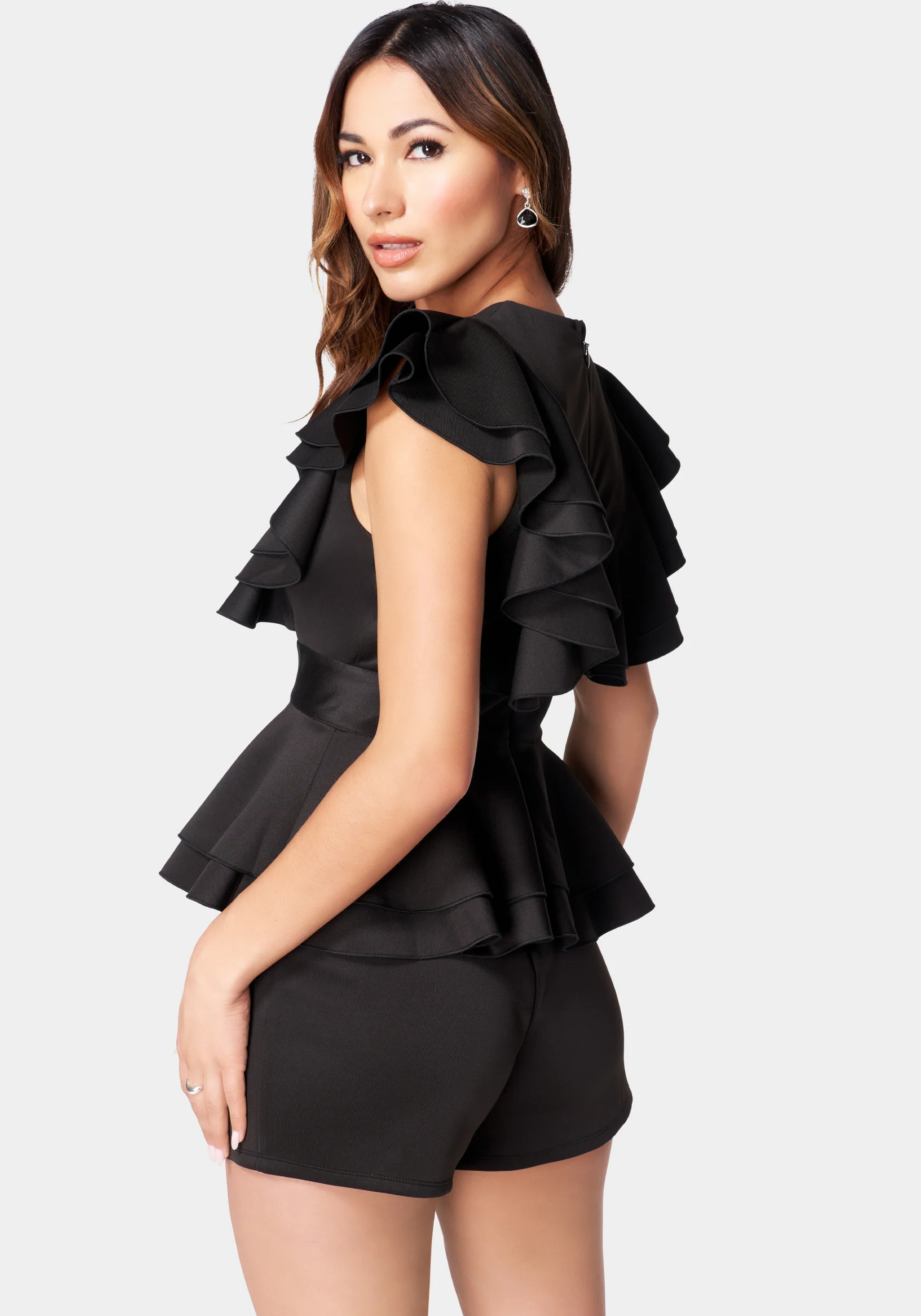 Plunge Neck Peplum Romper - Image 3