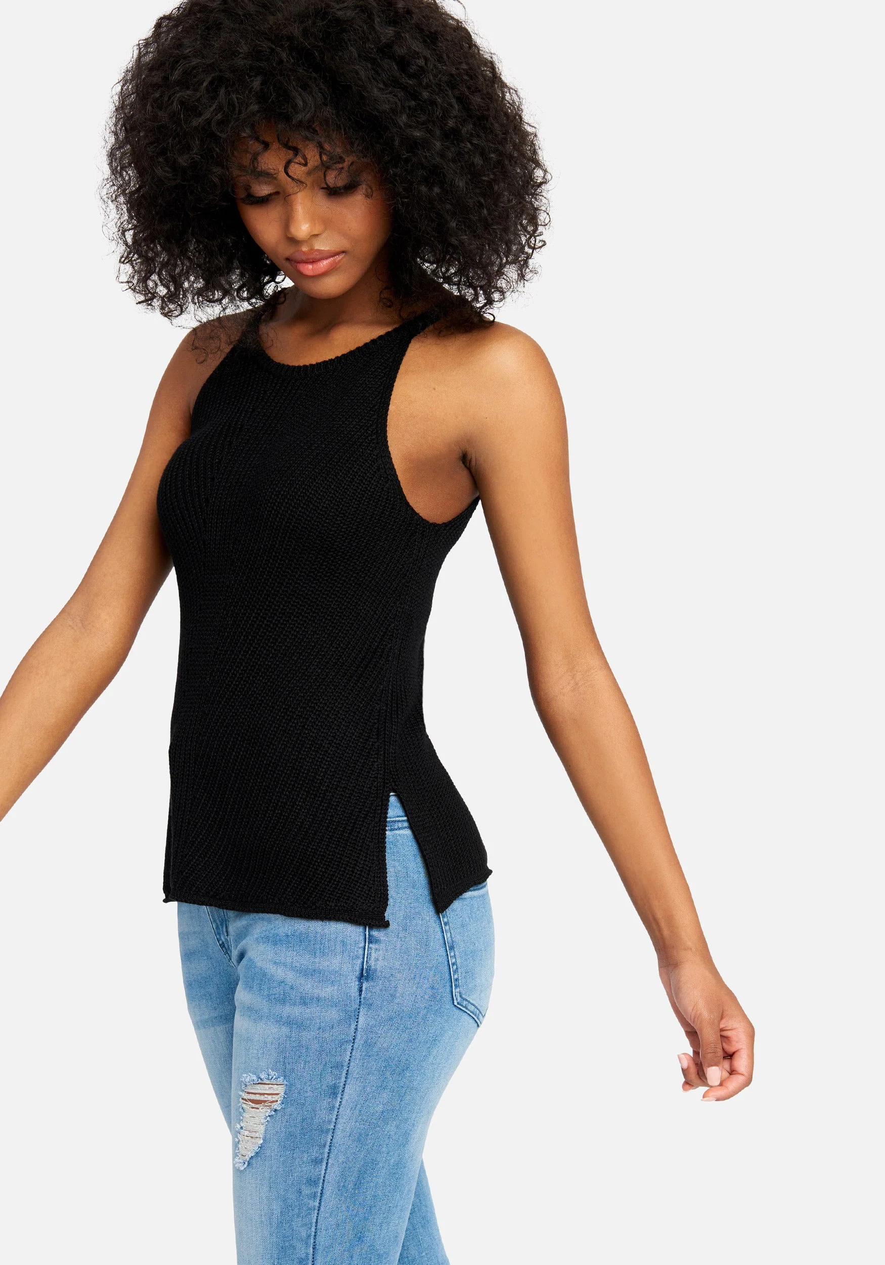 Pointelle Halter Sweater Top - Image 2