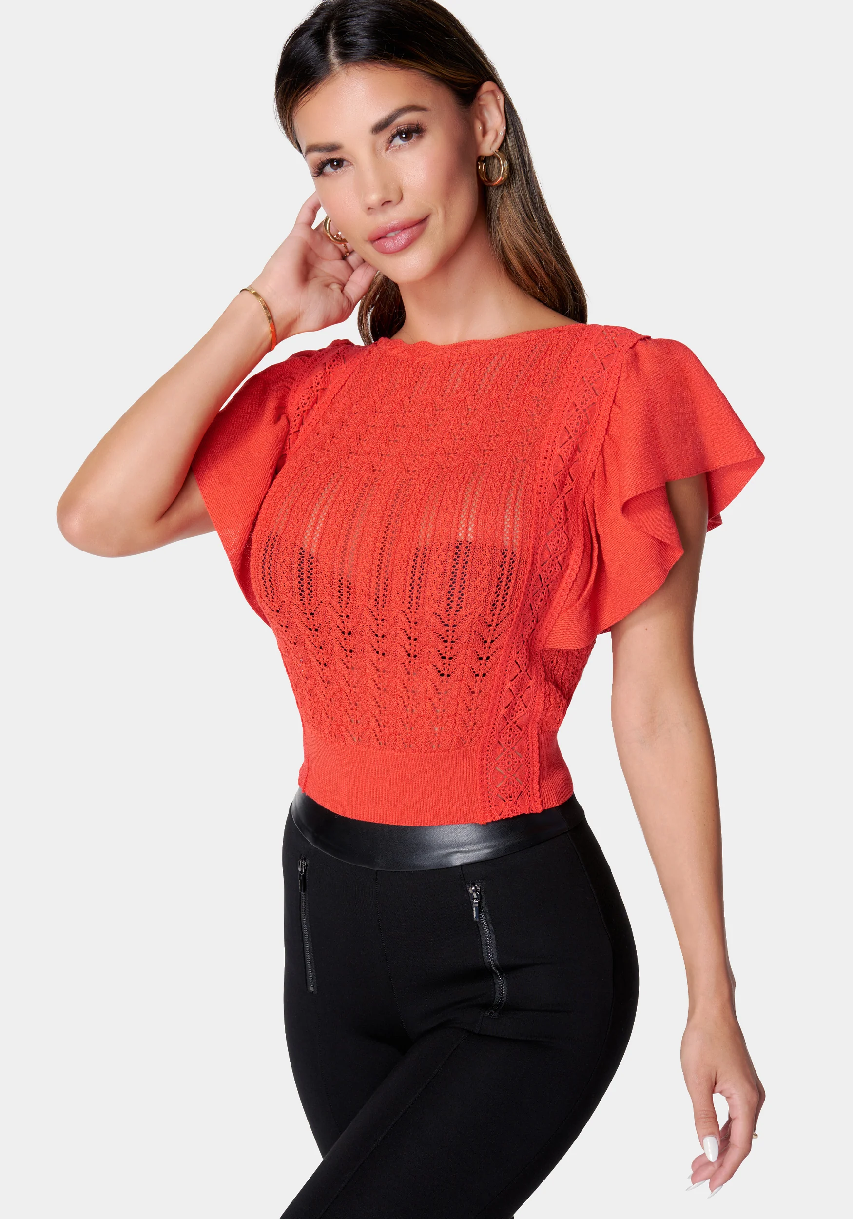 Pointelle Lace Trim Sweater - Image 2