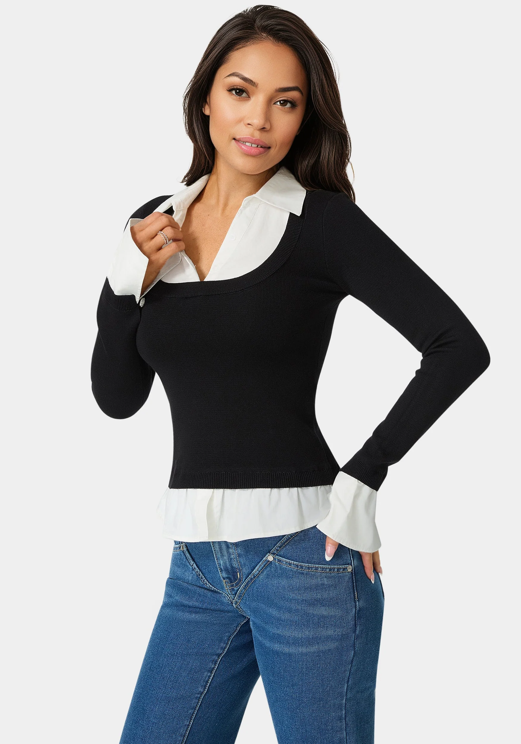 Poplin Combo Fooler Sweater - Image 2
