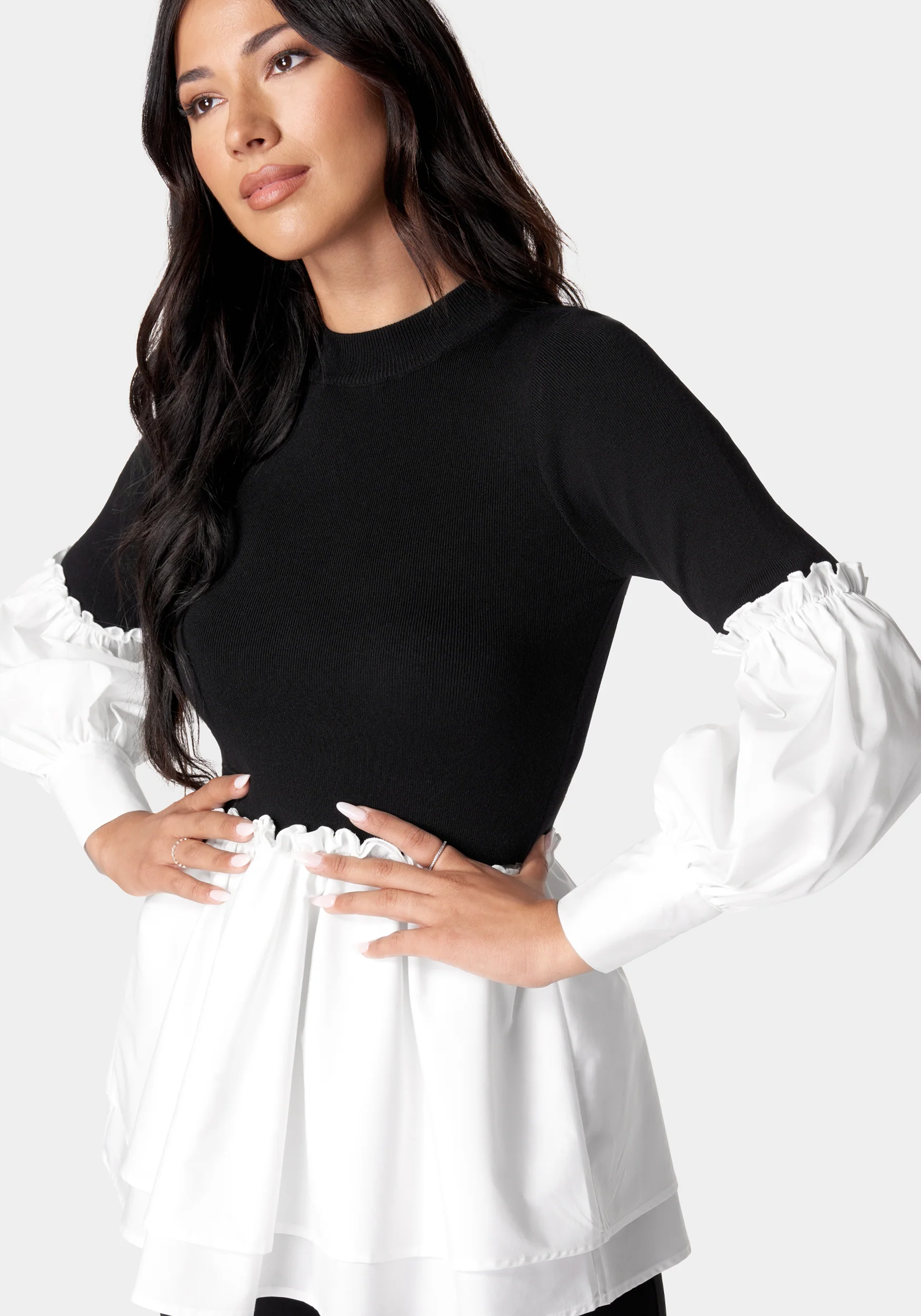 Poplin Combo Mock Neck Sweater - Image 4