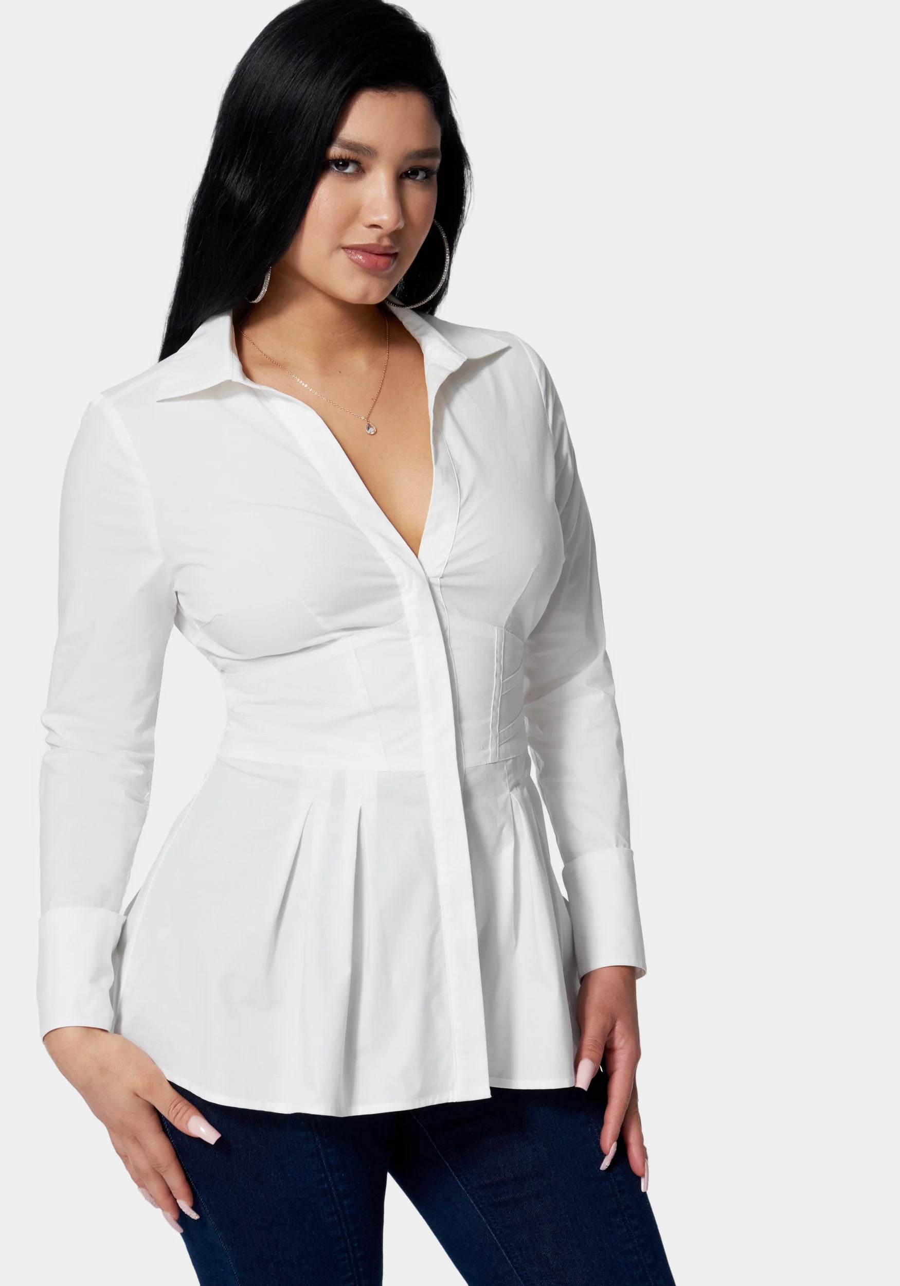 Poplin Corset Detail Long Sleeve Blouse - Image 2