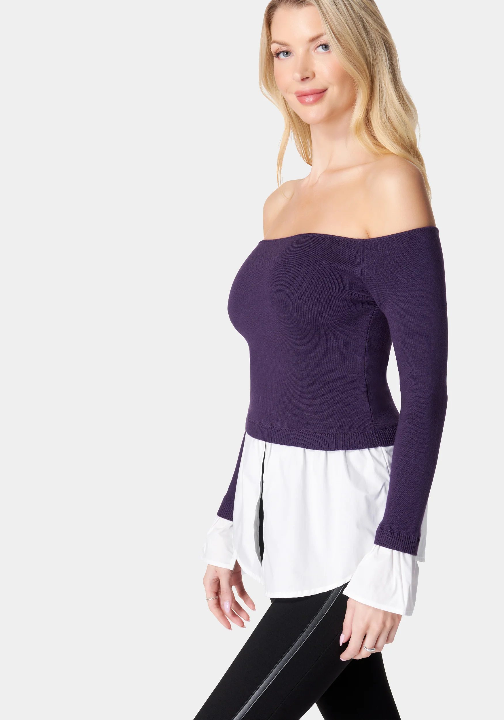 Poplin Off Shoulder Sweater Top - Image 2