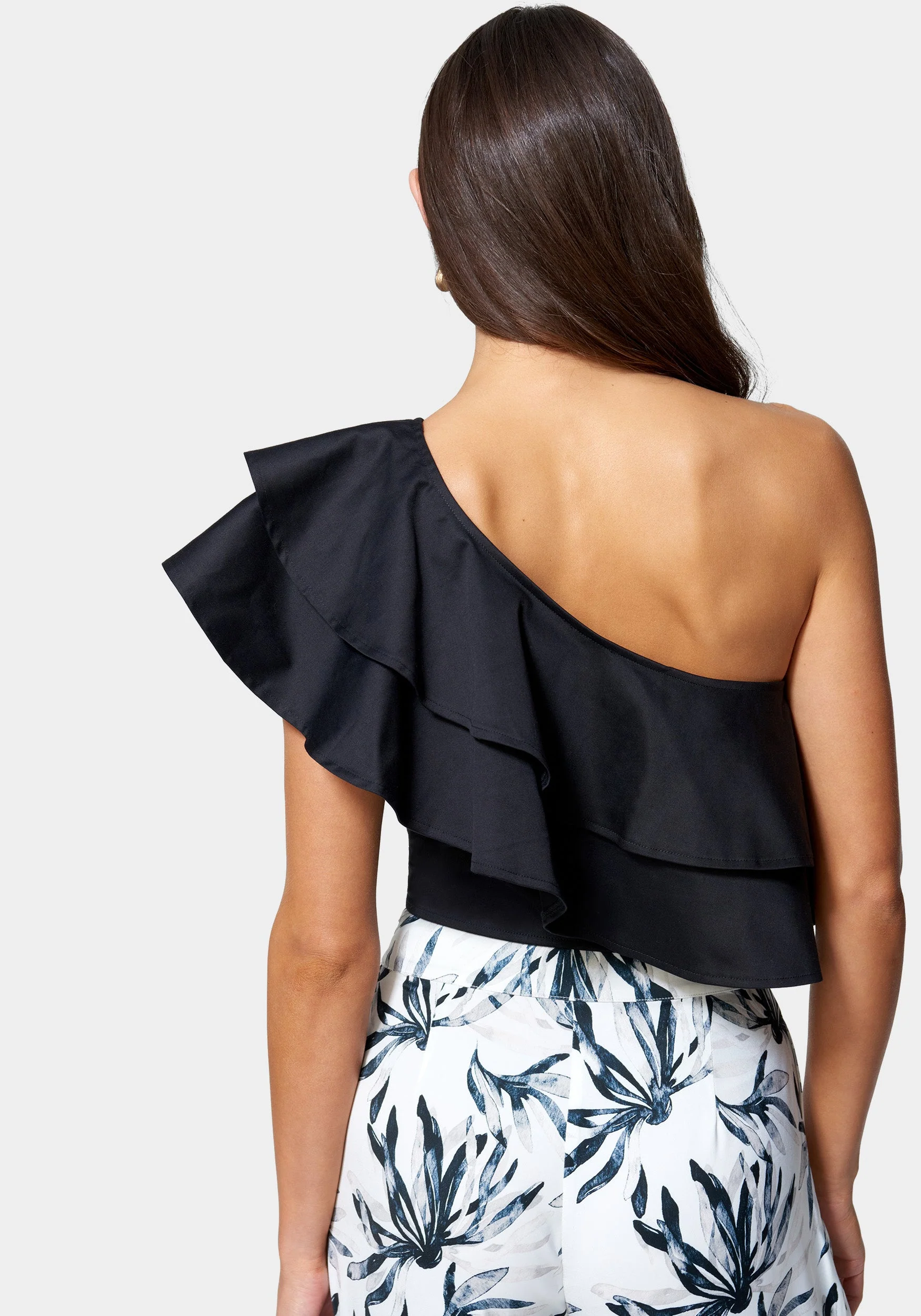 Poplin One Shoulder Ruffle Neck Top - Image 3