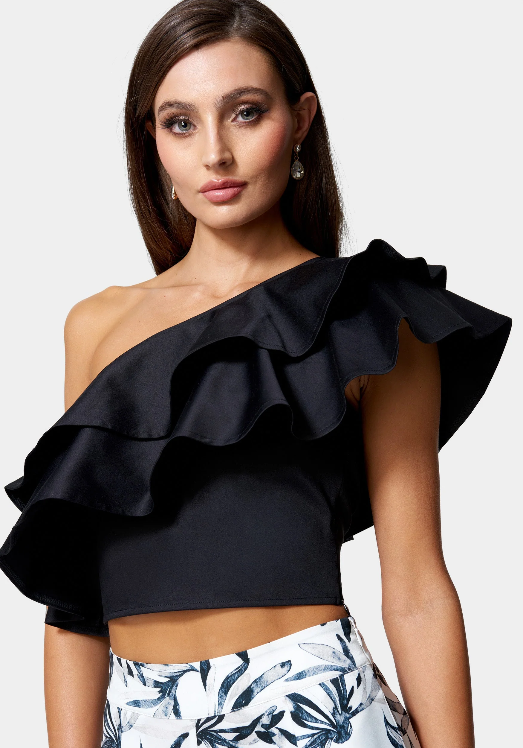 Poplin One Shoulder Ruffle Neck Top - Image 4