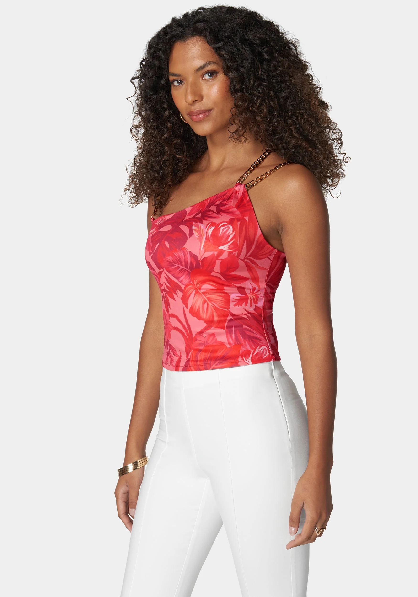 Printed Asymmetric Chain Knit Top - Image 2