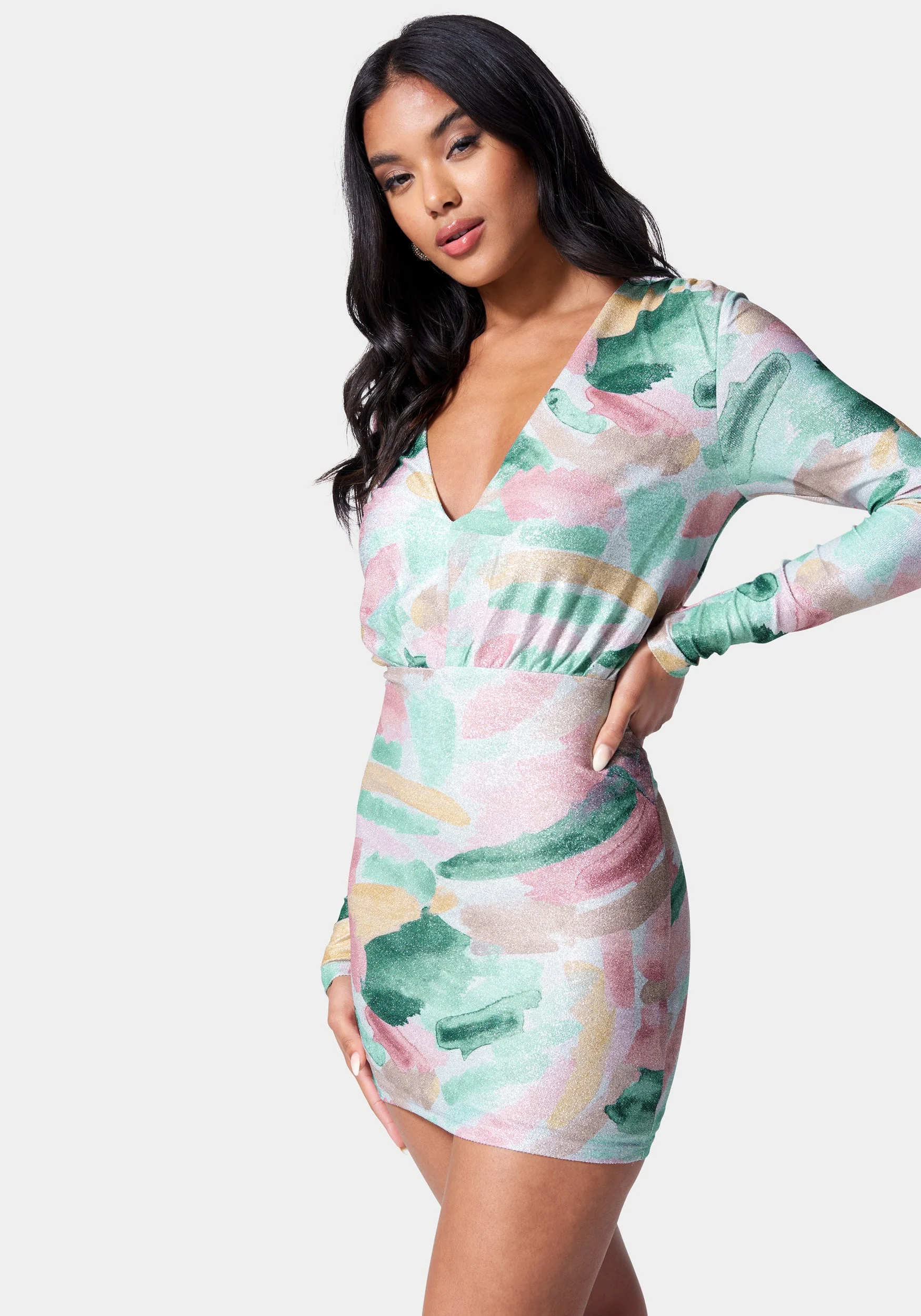 Printed Blouson Lurex Mini Dress - Image 2
