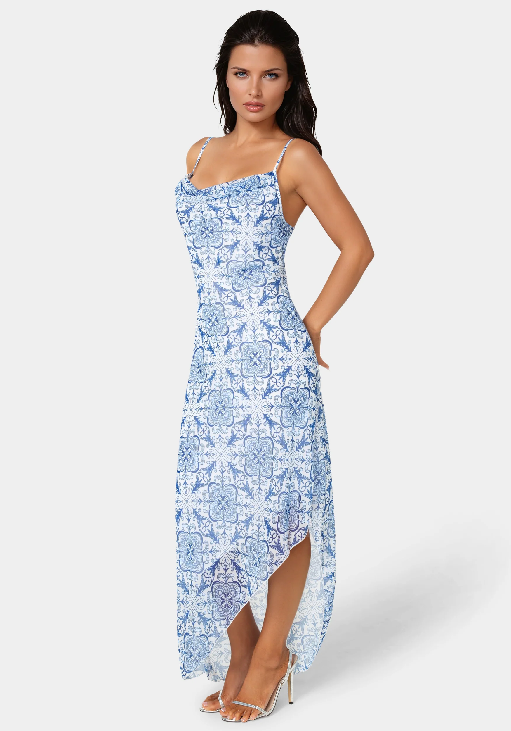 Printed Chiffon Cowl Assy Maxi Dress - Image 2