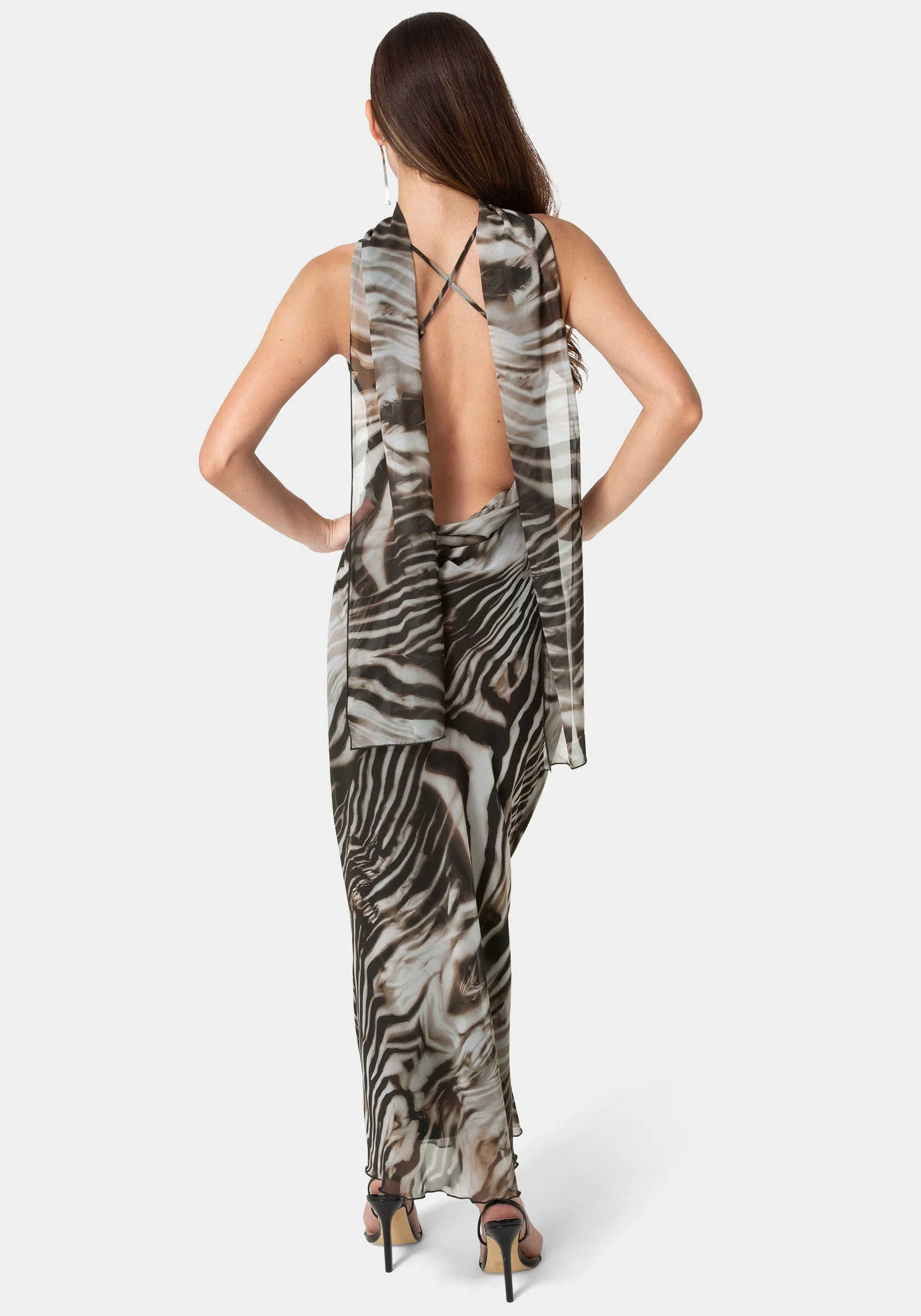 Printed Chiffon Cowl Maxi Dress - Image 3