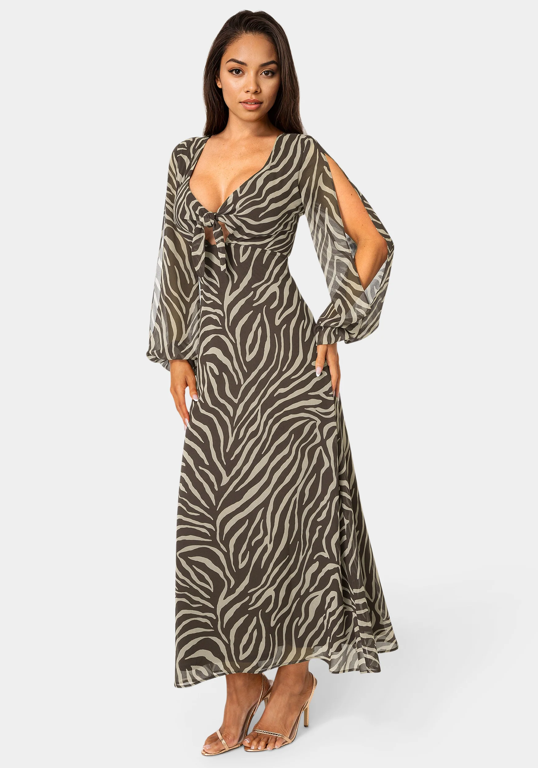 Printed Chiffon Tie Front Maxi Dress - Image 2