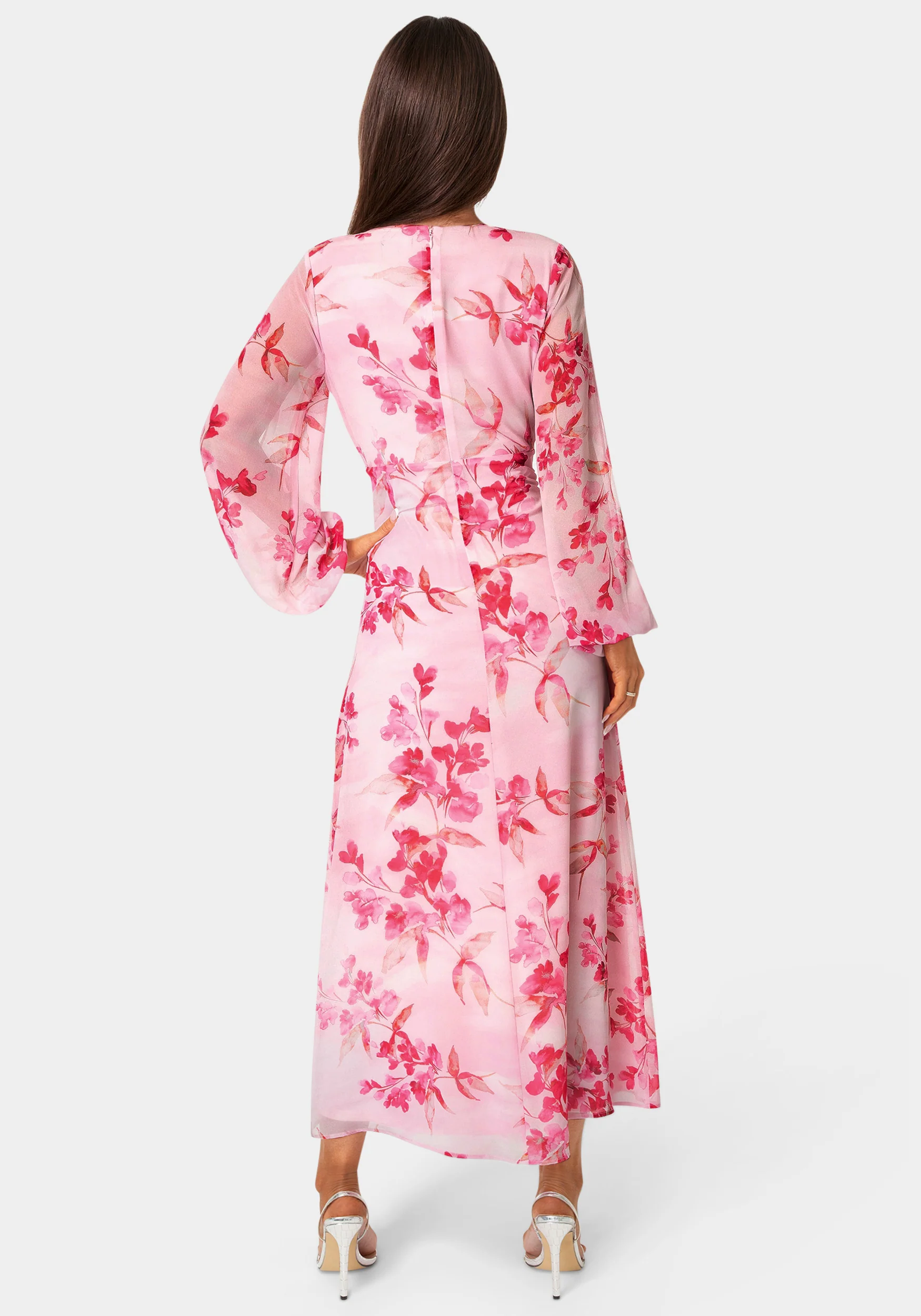 Printed Chiffon Tie Front Maxi Dress - Image 3