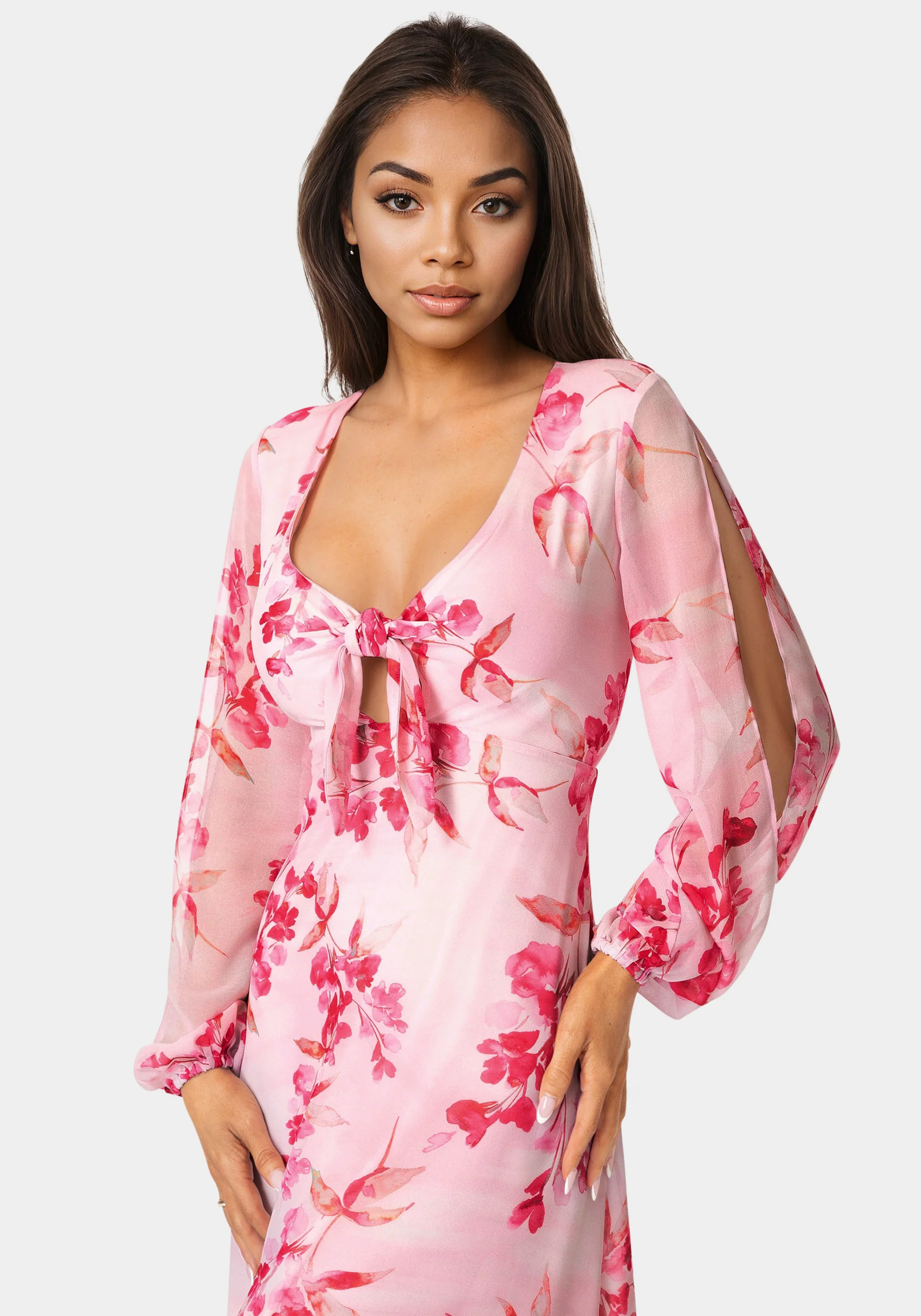 Printed Chiffon Tie Front Maxi Dress - Image 4