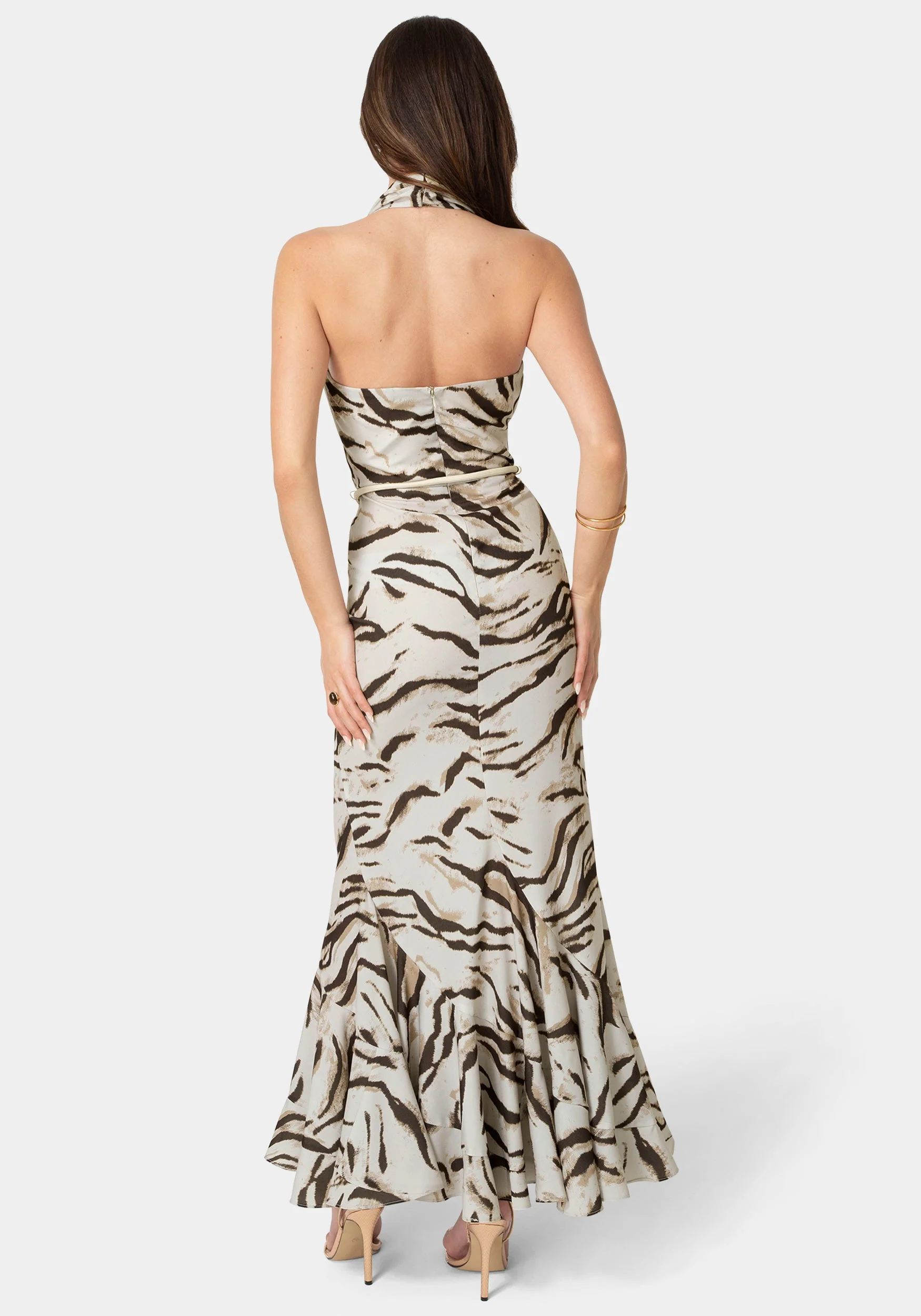 Printed Halter Flare Maxi Dress - Image 3