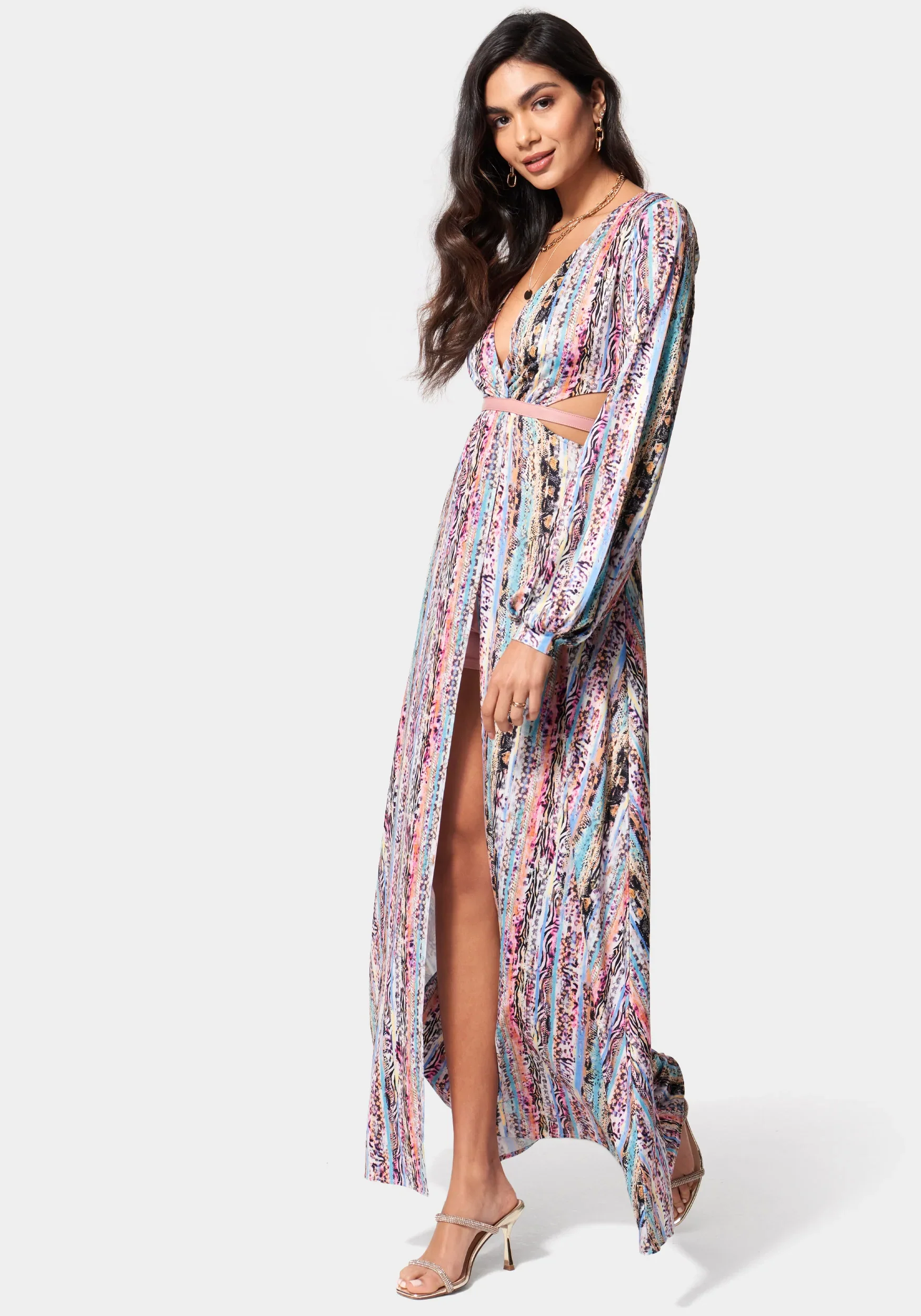 Printed Knit Deep V Maxi - Image 2