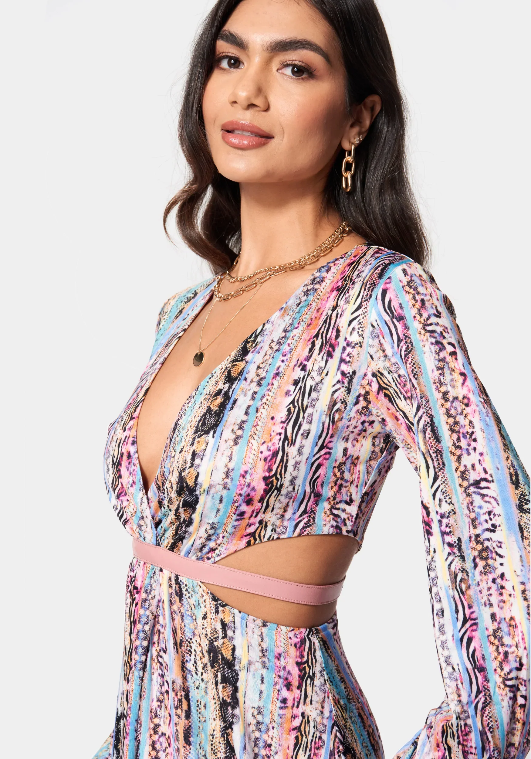 Printed Knit Deep V Maxi - Image 4