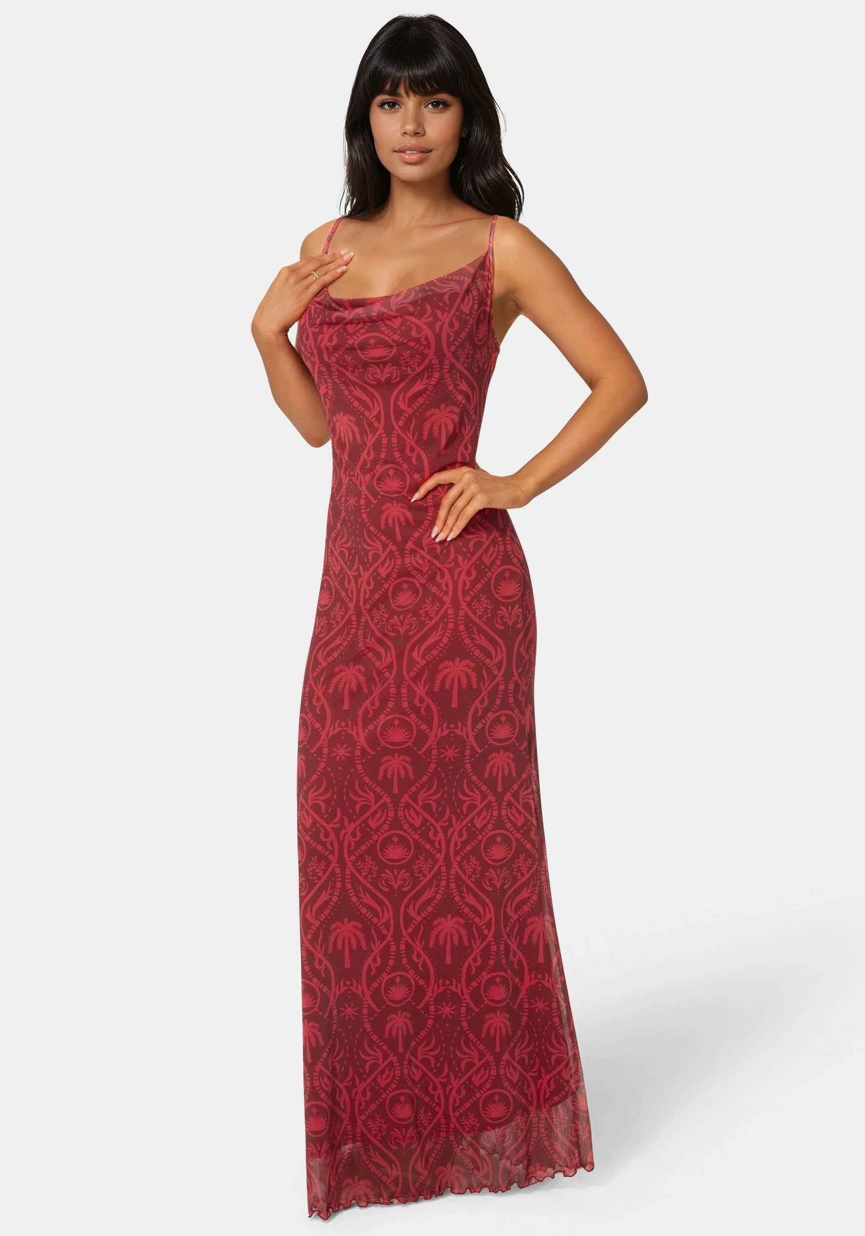 Printed Mesh Cowl Gown - Image 2