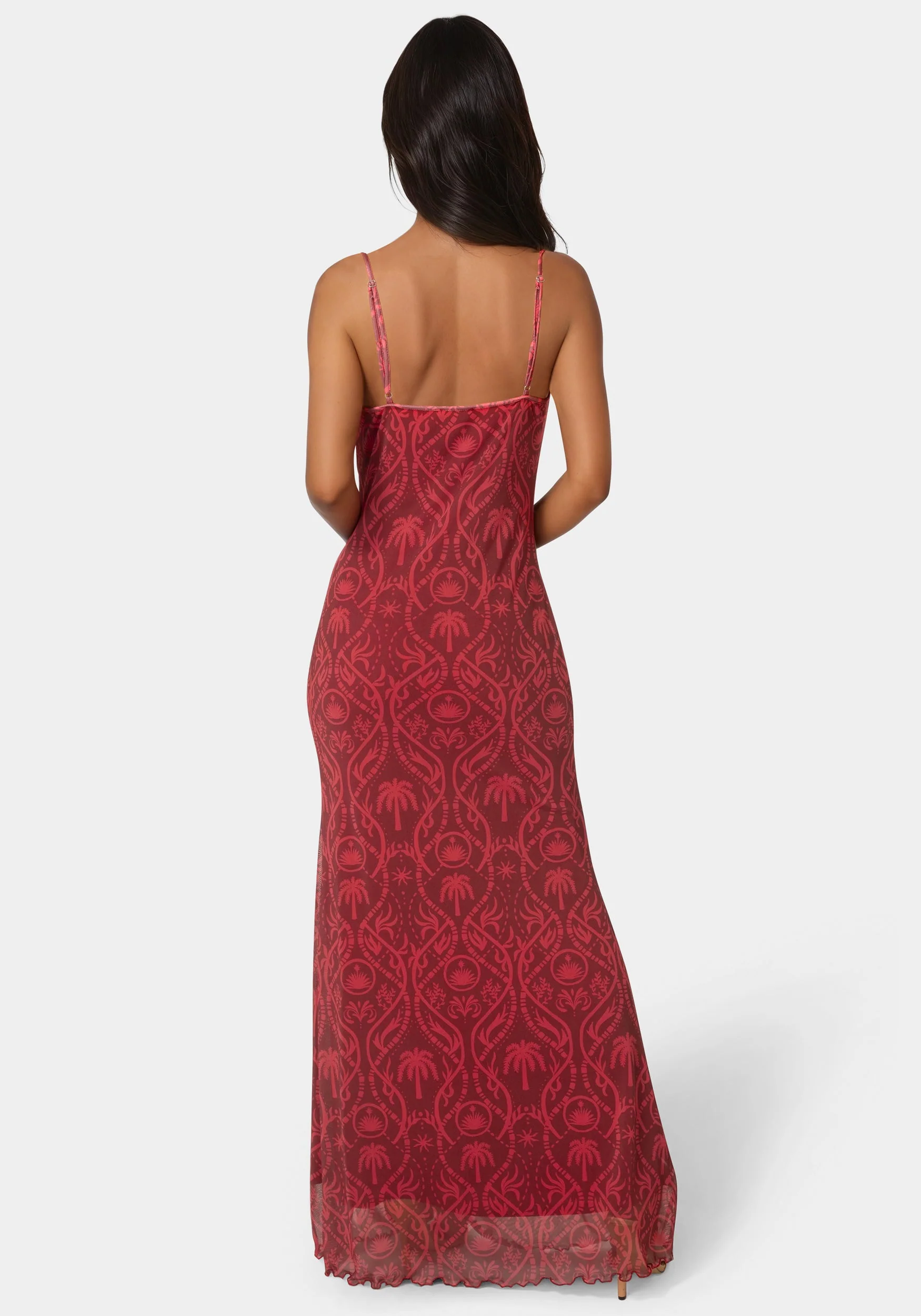 Printed Mesh Cowl Gown - Image 3