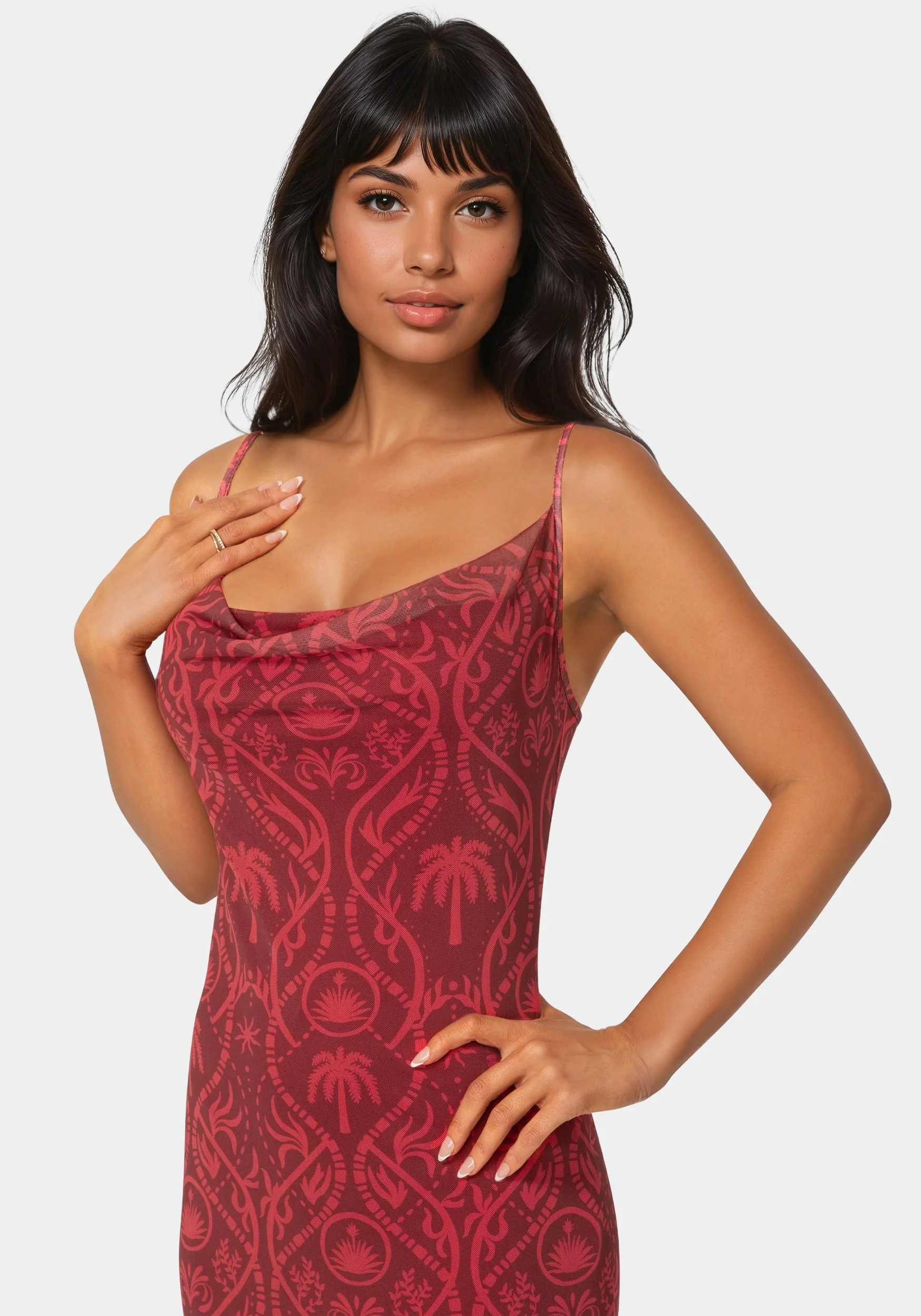 Printed Mesh Cowl Gown - Image 4