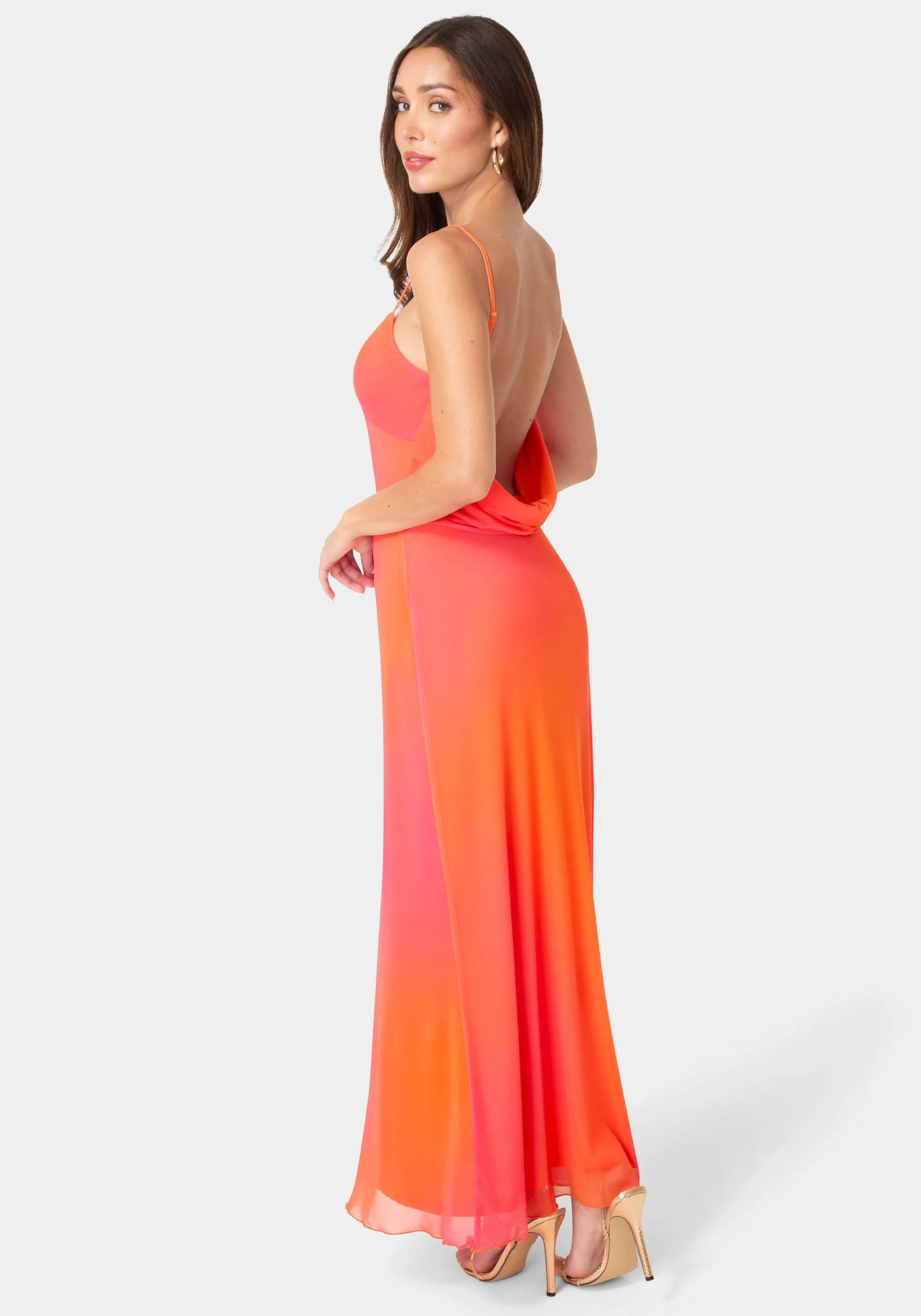 Printed Mesh Drape Back Maxi Dress - Image 3