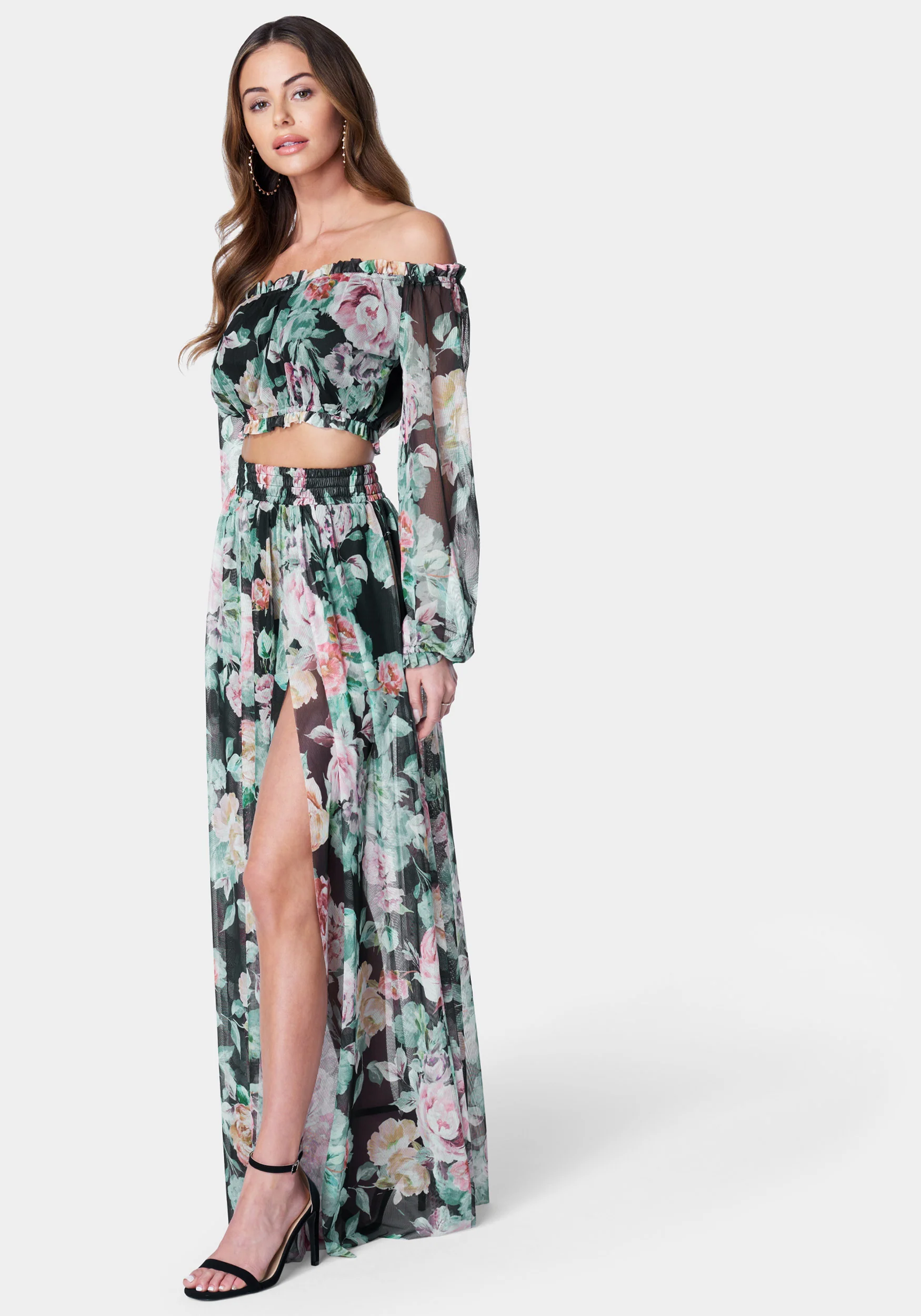 Printed Mesh Two Piece Dress - Image 2