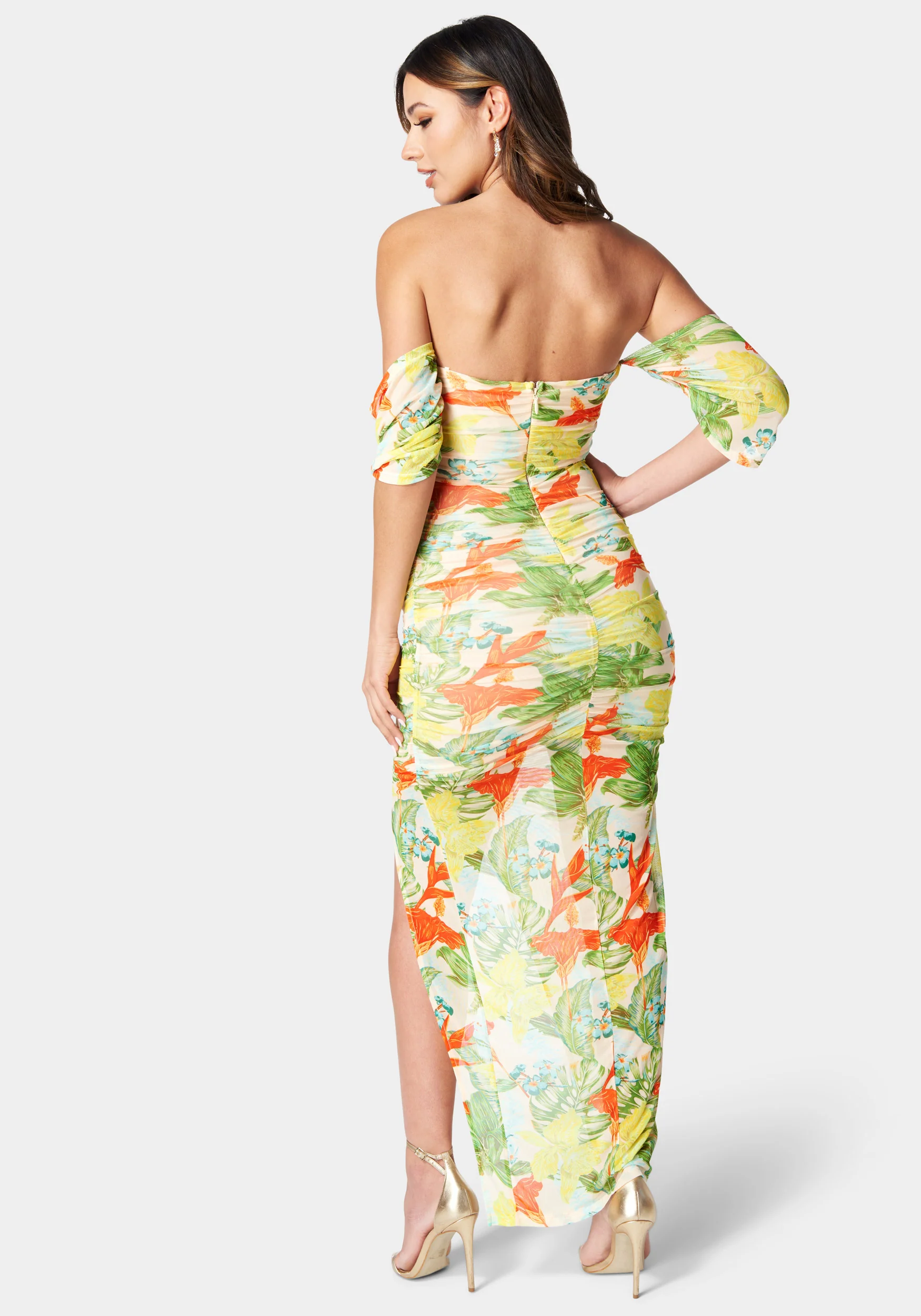 Printed Off Shoulder Mesh Dress - Image 3