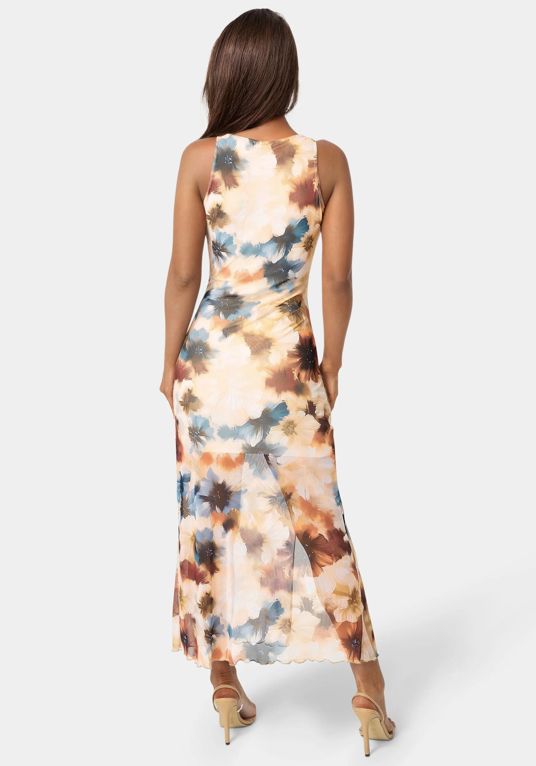 Printed Powermesh Side Shirred Maxi Dress - Image 3