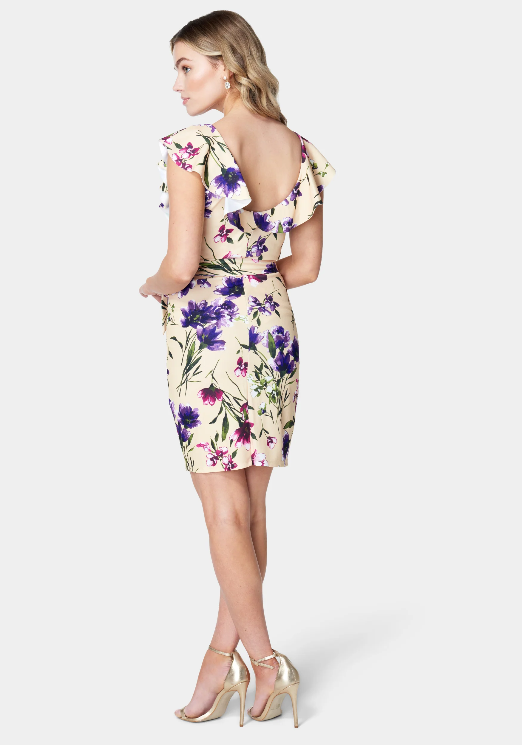 Printed Ruffle Sleeve Scuba Dress - Image 3