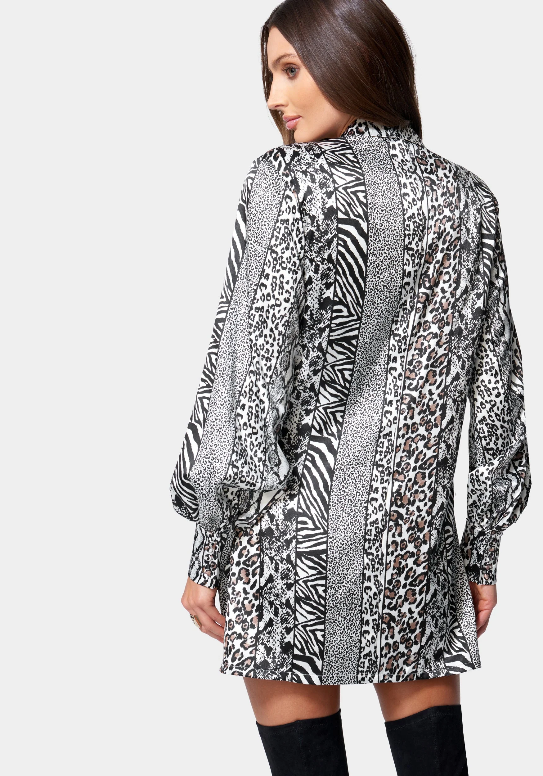 Printed Satin Cowl Neck Shirtdress - Image 3