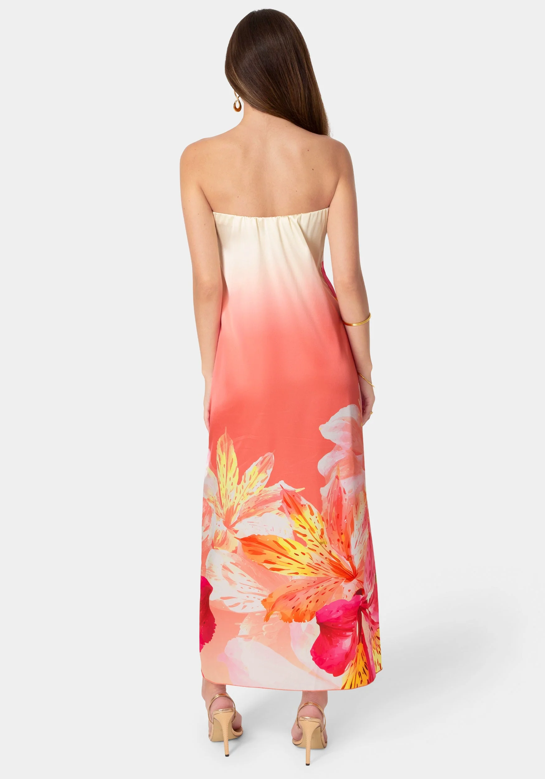Printed Satin Strapless Maxi Dress - Image 3