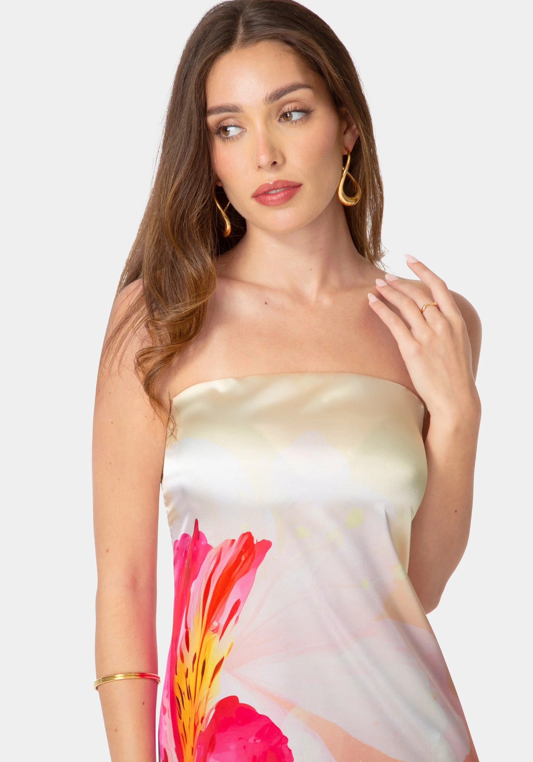 Printed Satin Strapless Maxi Dress - Image 4
