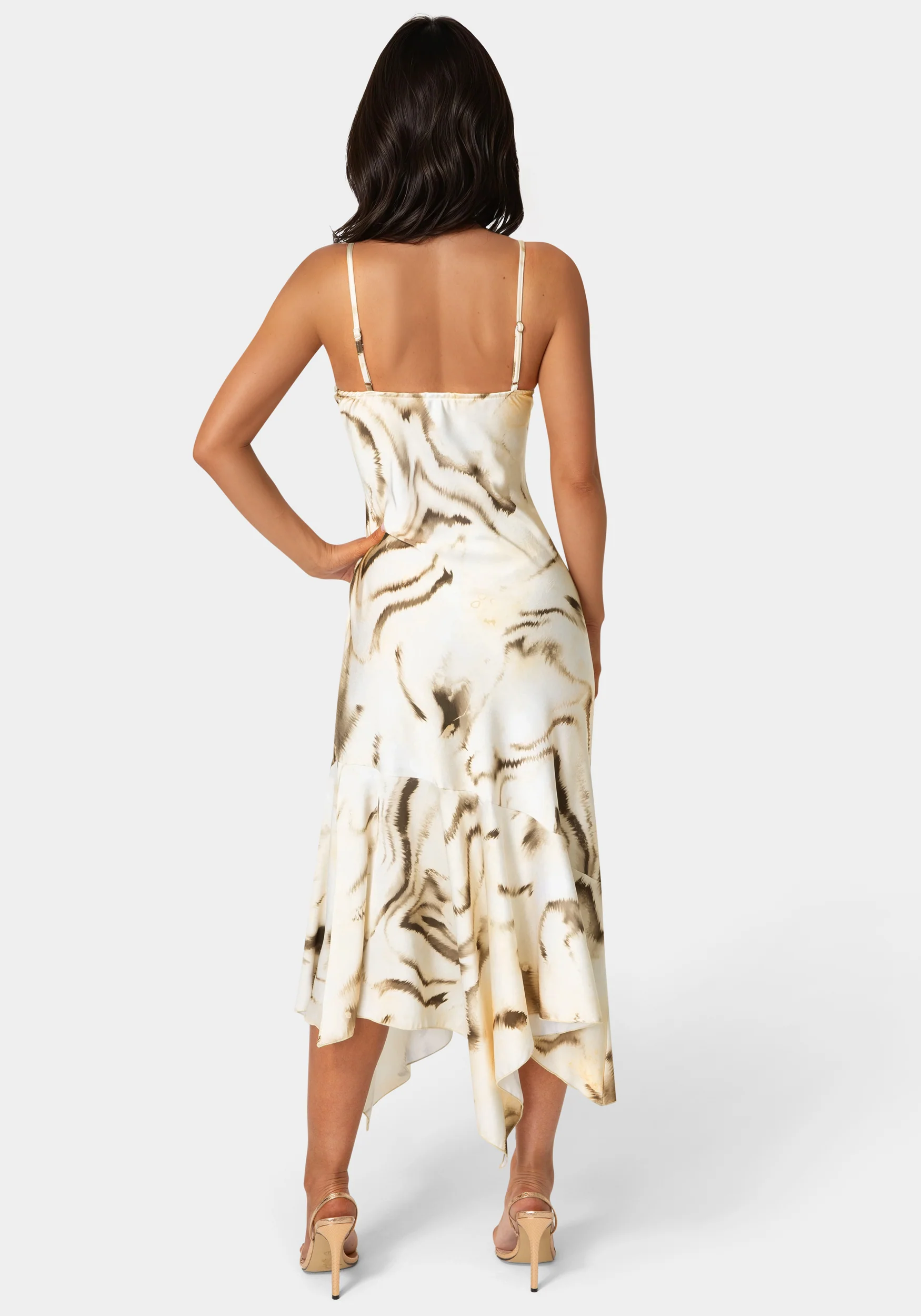 Printed Satin V-Neck Hanky Dress - Image 3