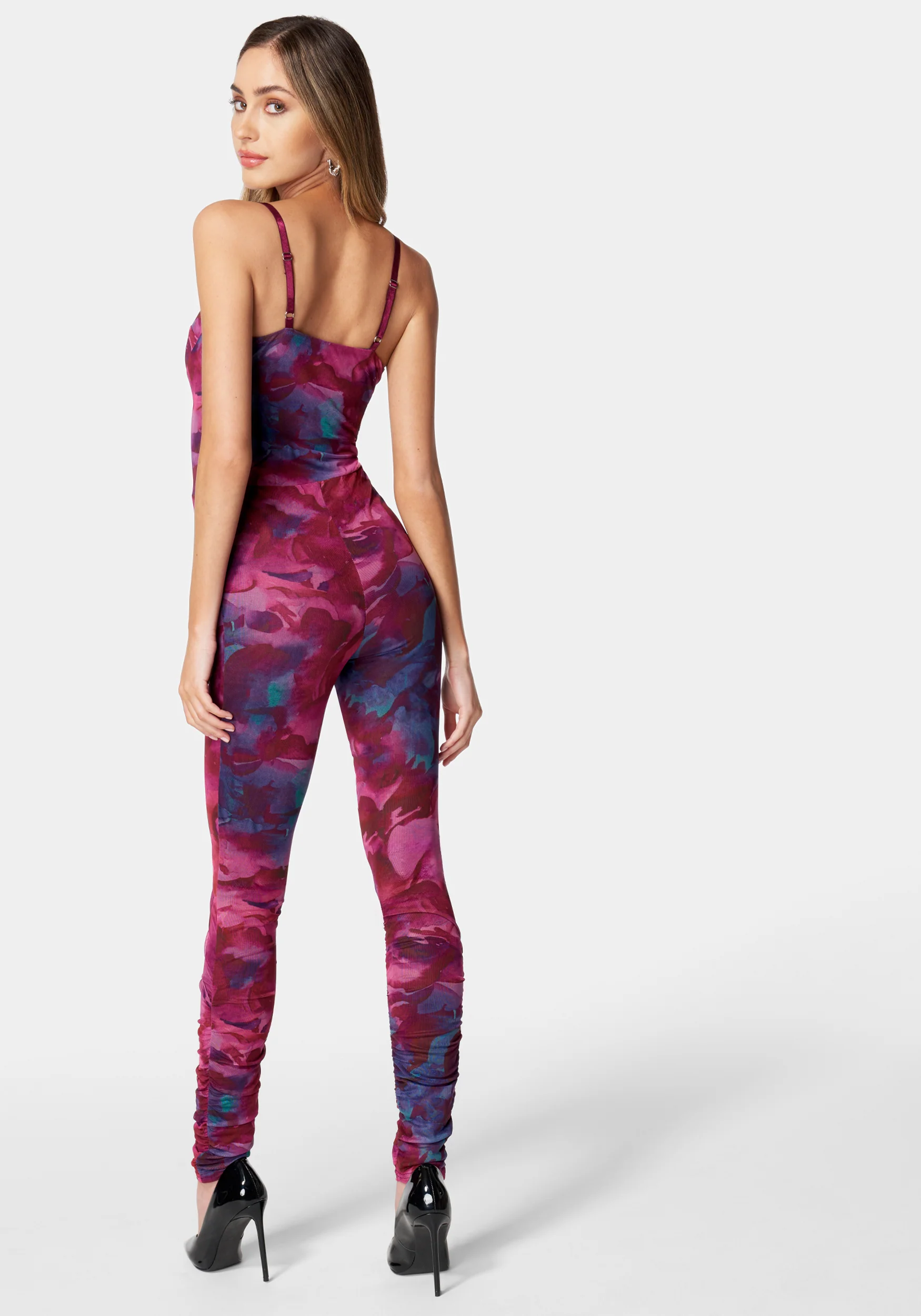 Printed Sleeveless Mesh Corset Jumpsuit - Image 3