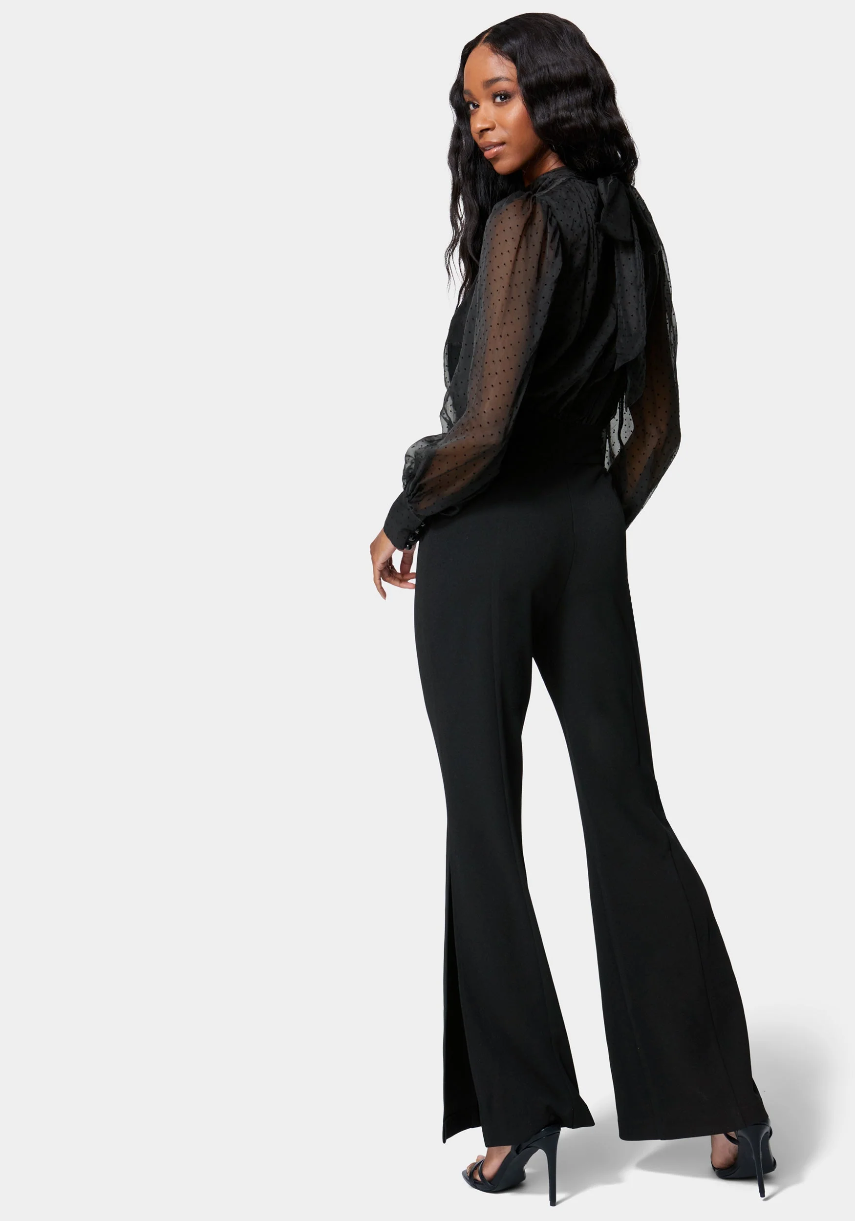 Puff Sleeve Flared Leg Jumpsuit - Image 3