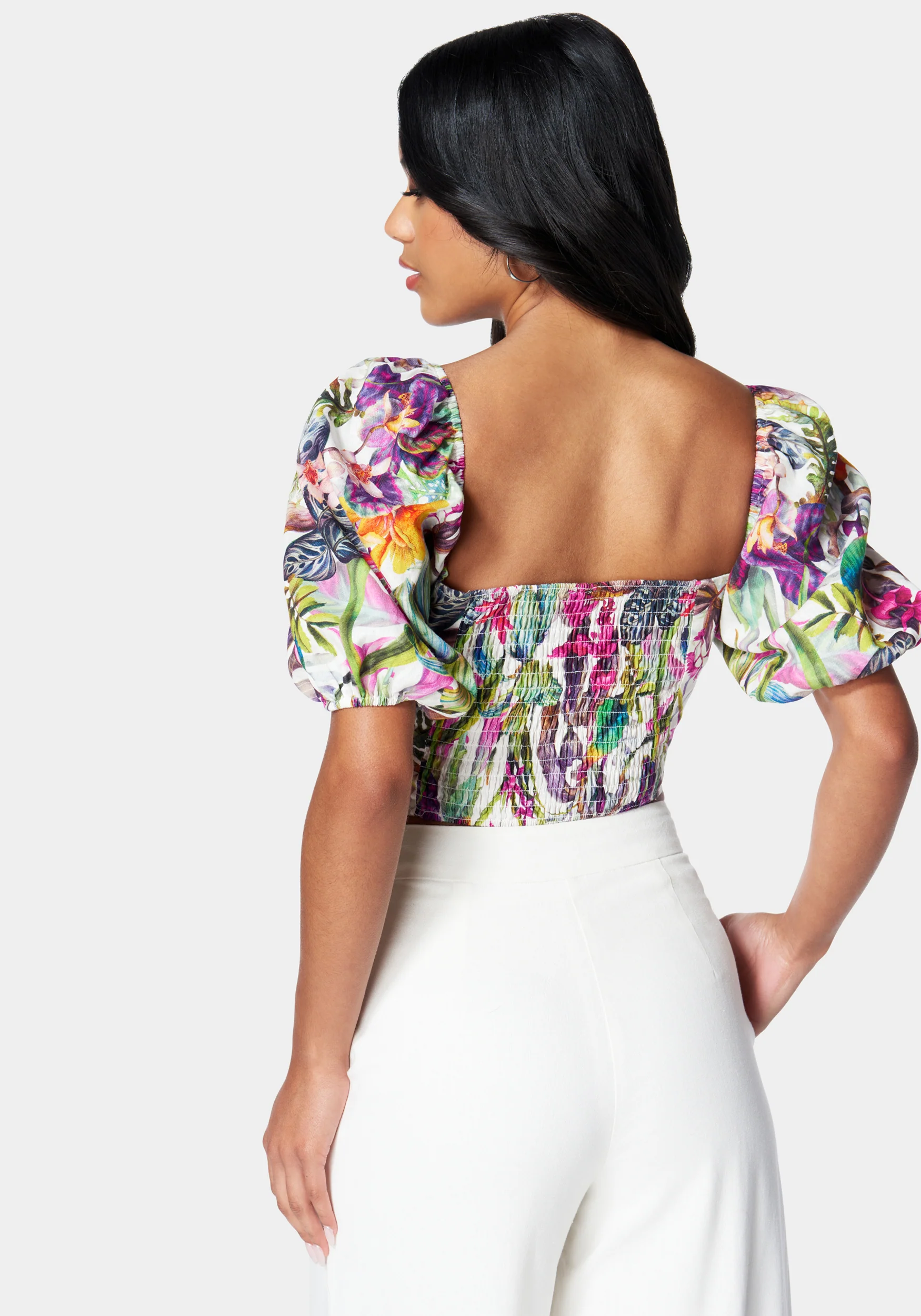 Puff Sleeve Front Keyhole Woven Top - Image 4