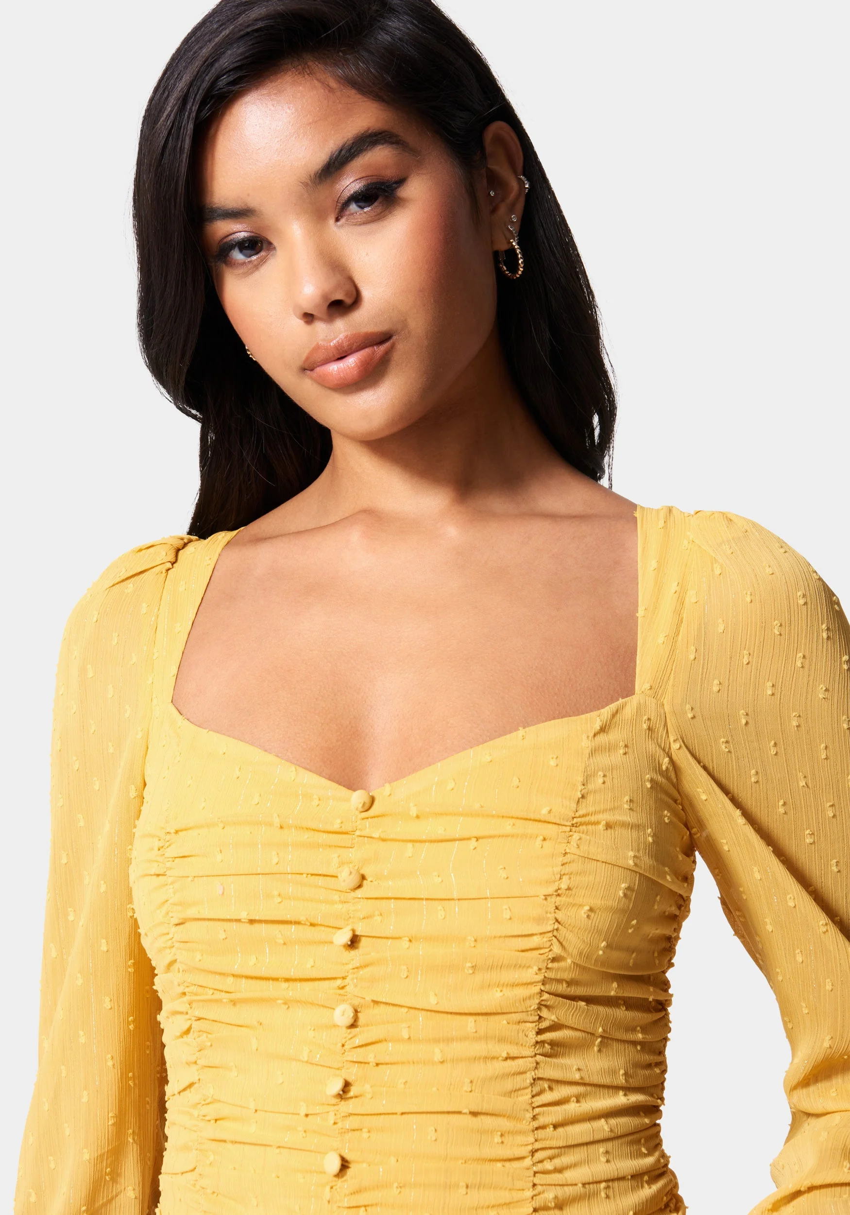 Puff Sleeve Ruched Woven Top - Image 4
