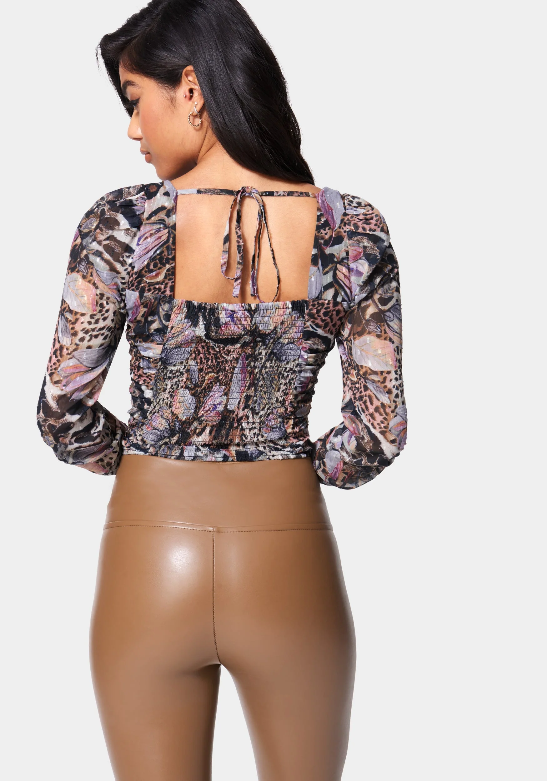 Puff Sleeve Ruched Woven Top - Image 2