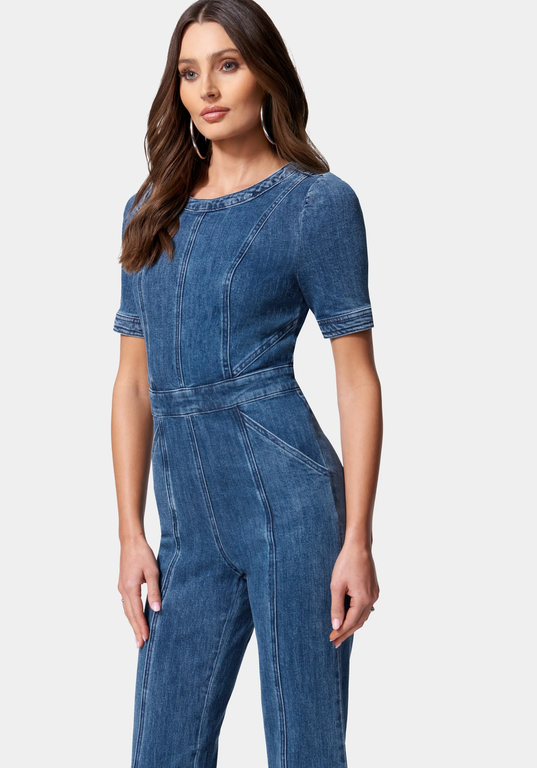 Puff Sleeve Wide Leg Denim Jumpsuit - Image 2