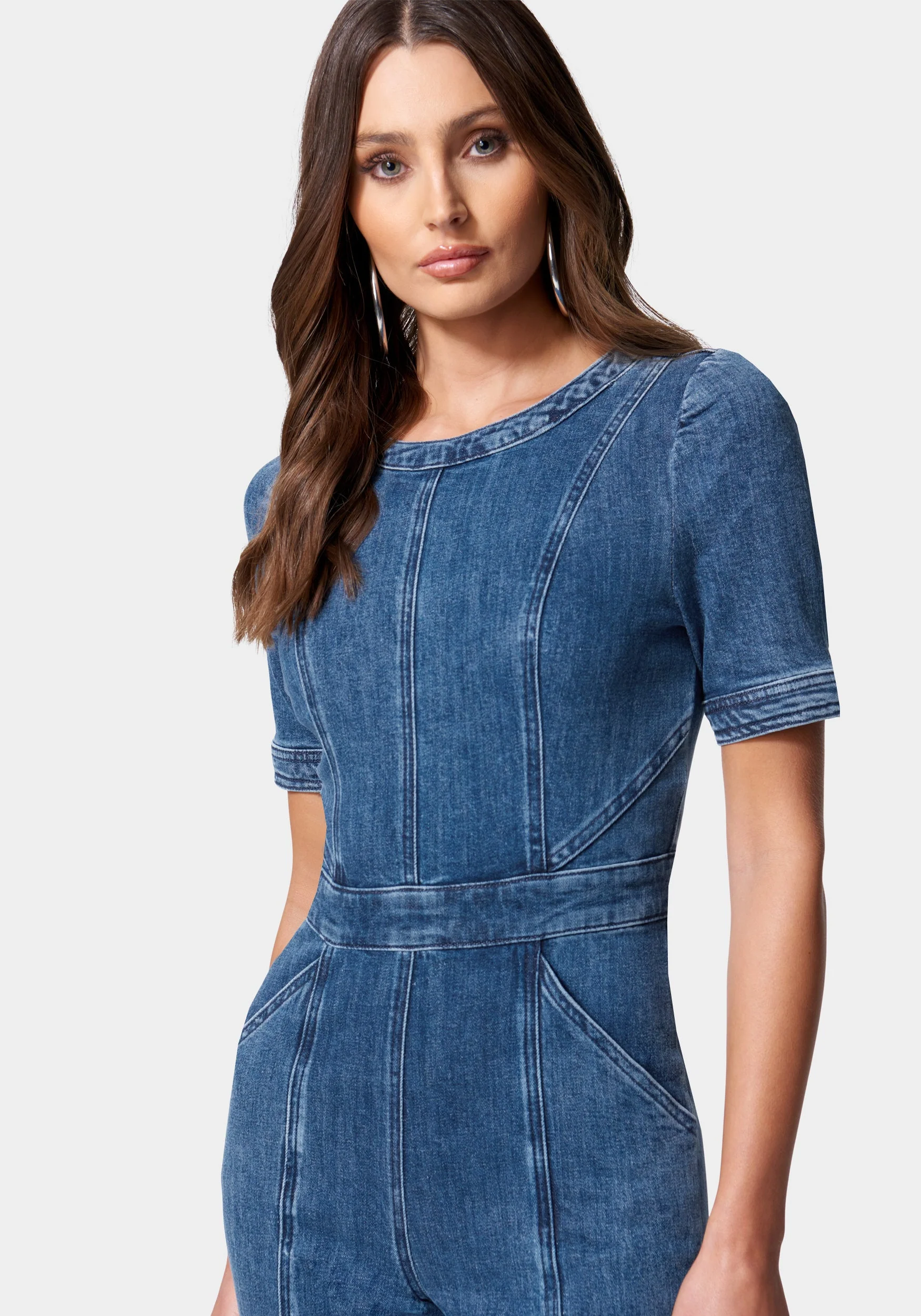 Puff Sleeve Wide Leg Denim Jumpsuit - Image 4