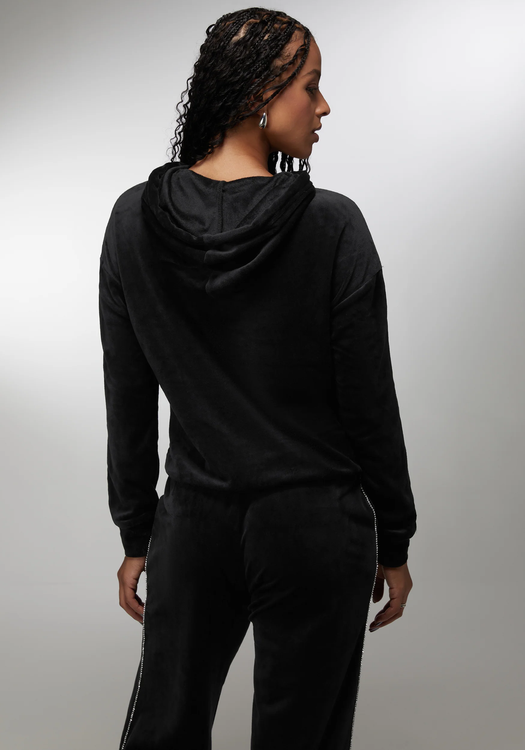 Rhinestone Detail Velour Hoodie - Image 3