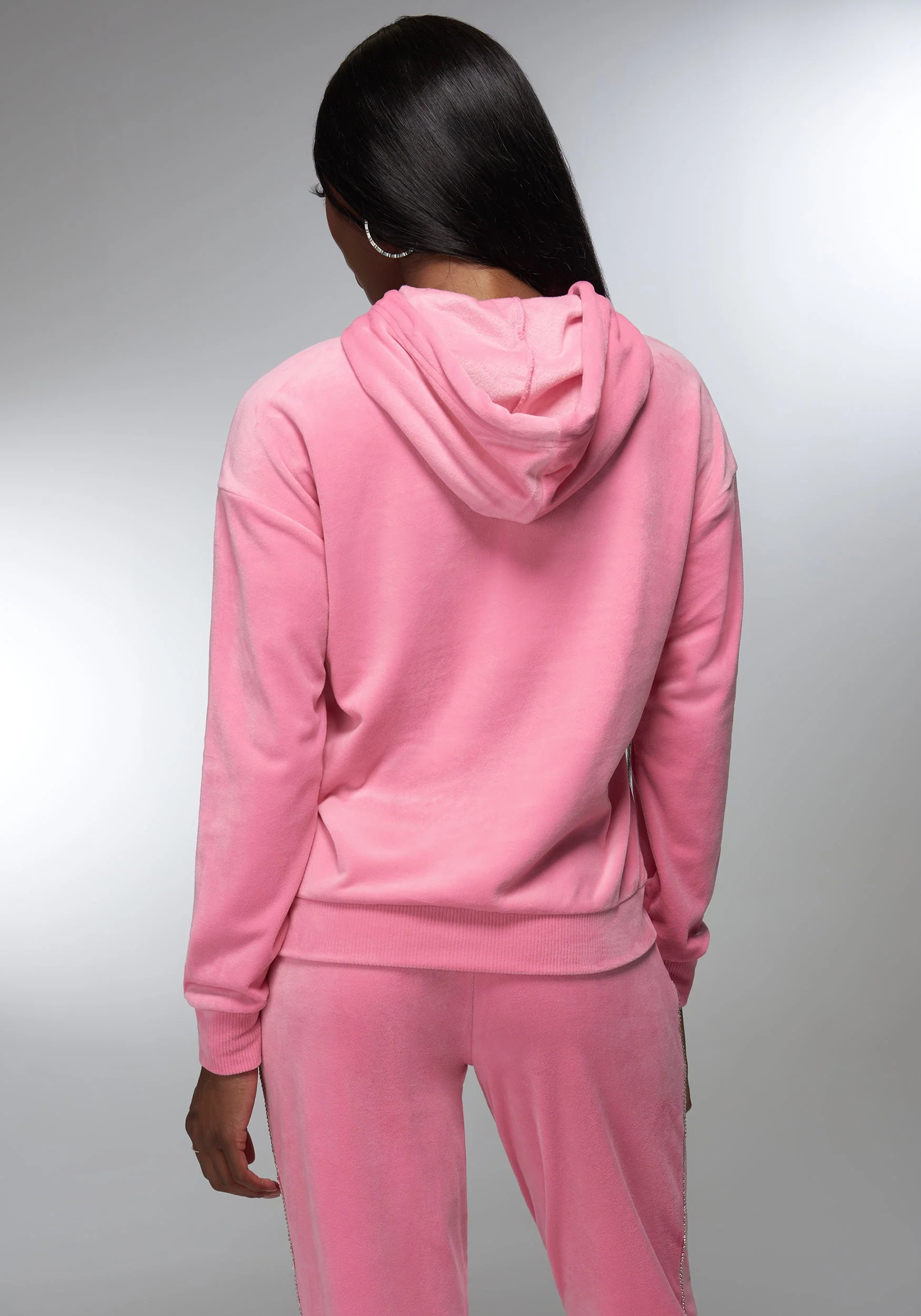 Rhinestone Detail Velour Hoodie - Image 3