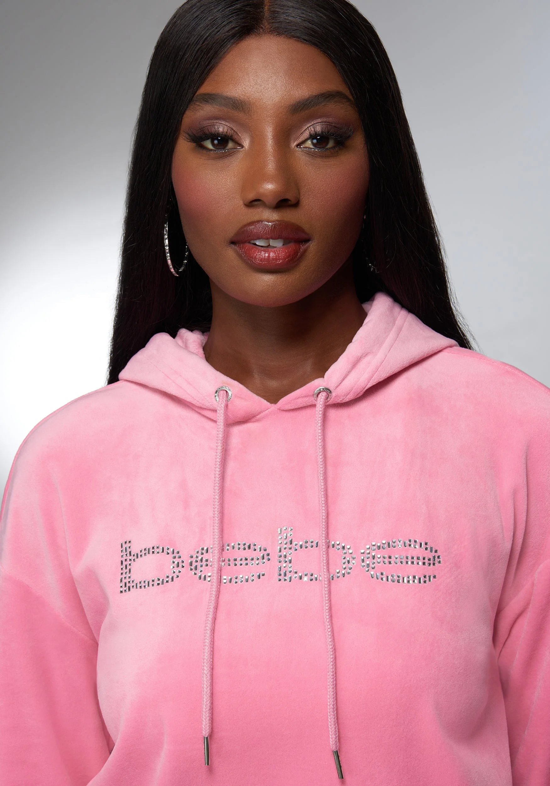 Rhinestone Detail Velour Hoodie - Image 4